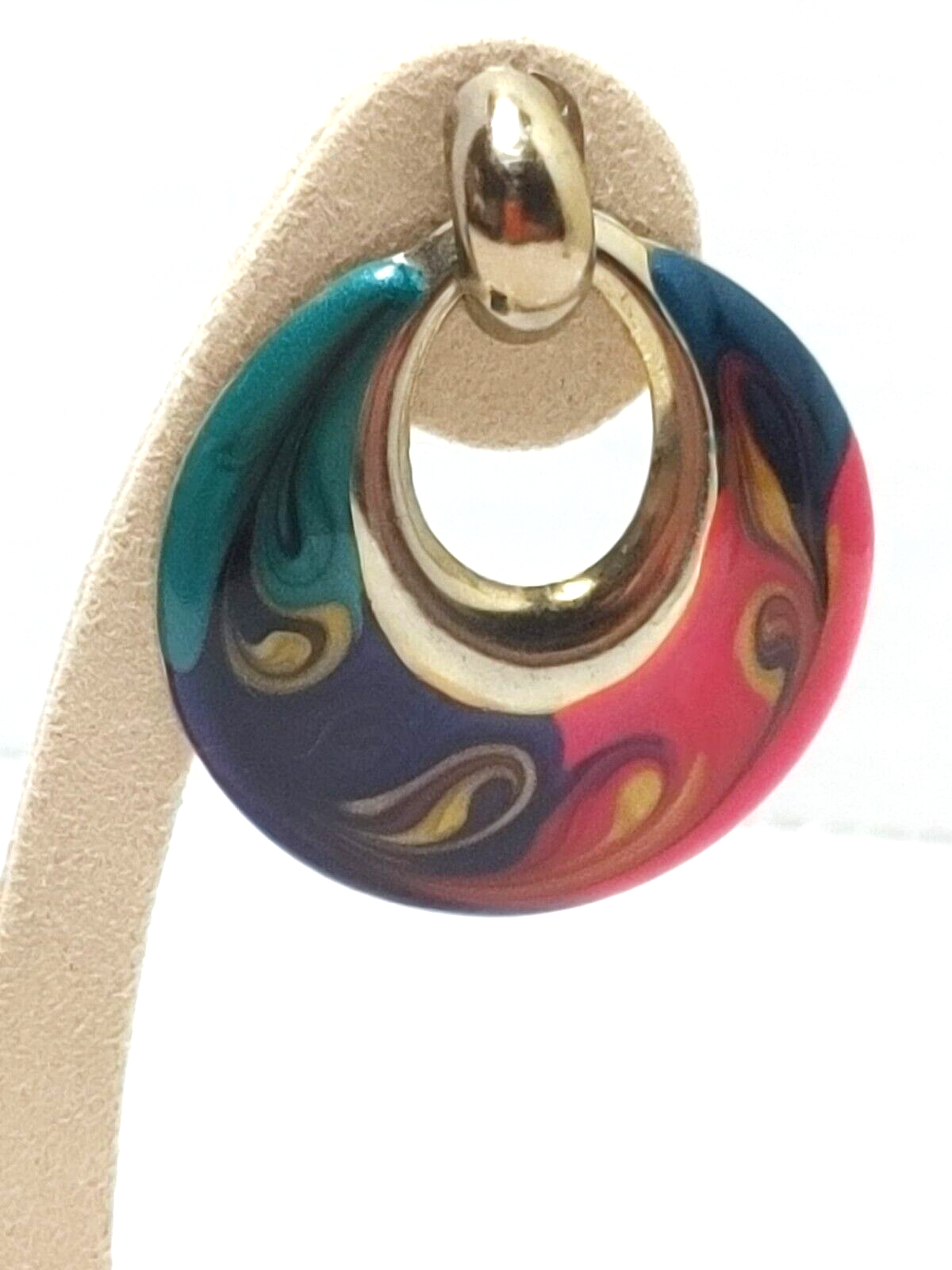 RETRO 1980's Earrings Gold Tone Blue Pink And Green Enamel Dangle Boho Vintage