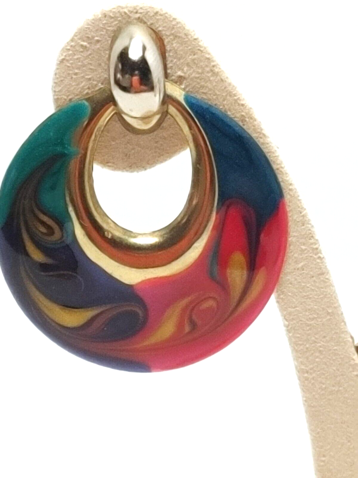 RETRO 1980's Earrings Gold Tone Blue Pink And Green Enamel Dangle Boho Vintage
