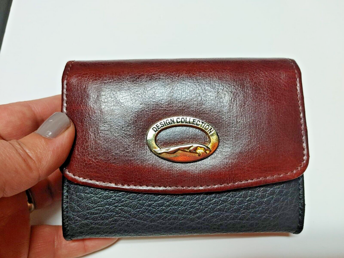 Design Collection Women Black Burgundy Leather Wallet Snap closure, Gift for Her