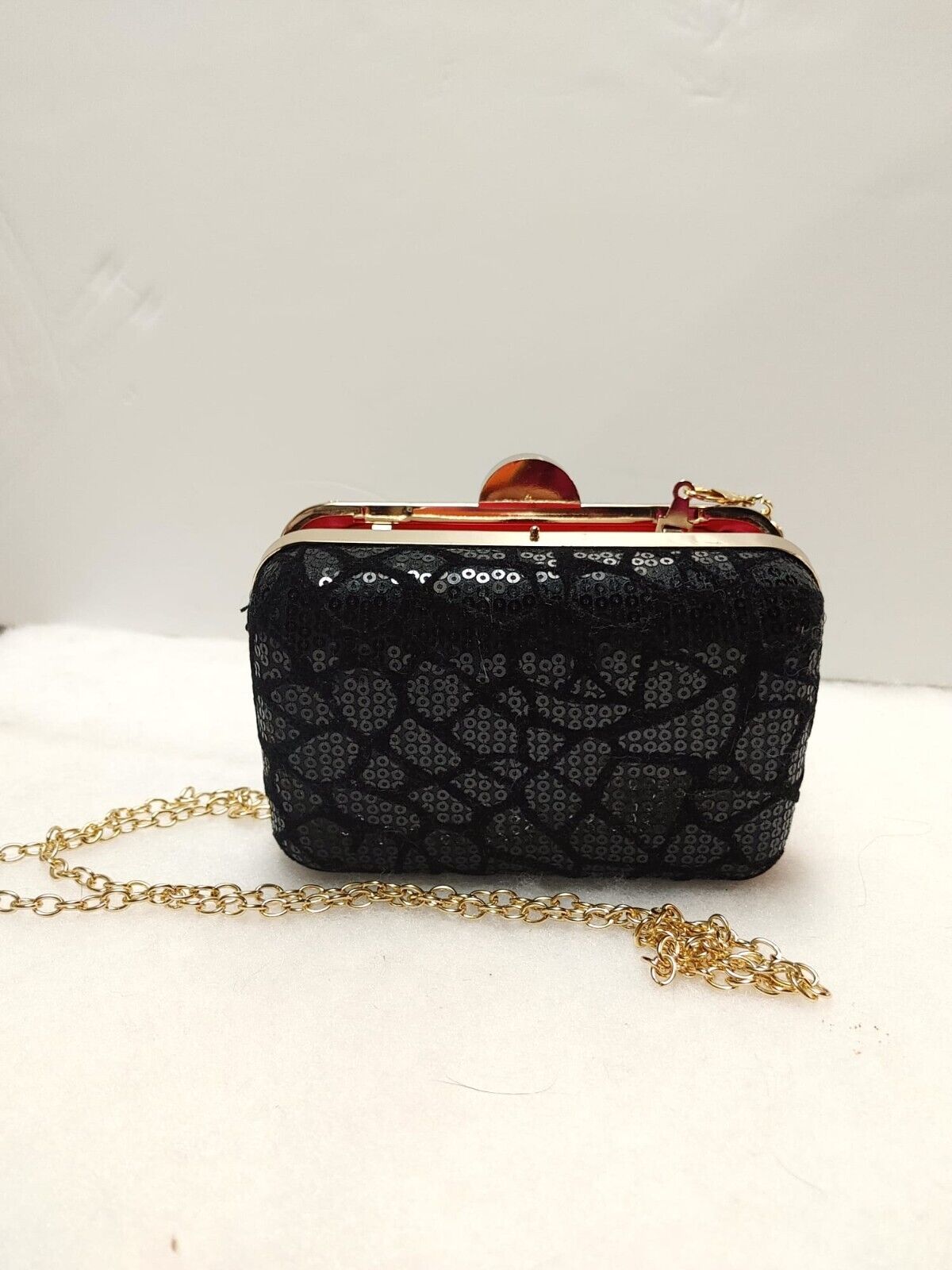 Women's Designer Sequin Box Clutch Bag, Small Party Purse, Chain Shoulder Strap