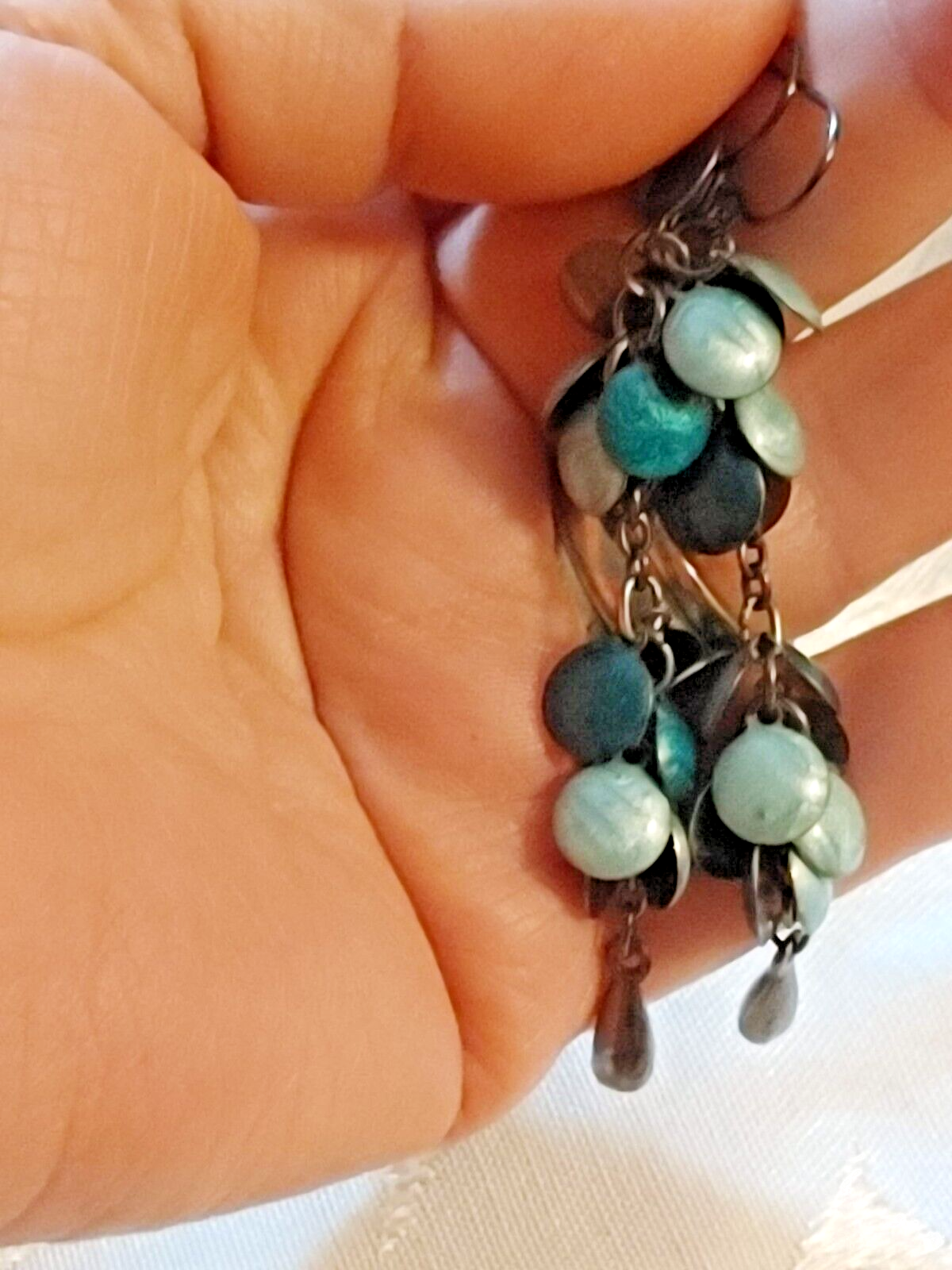 Vintage Pieced Metal Turquoise Tone Disc dangle Earrings Women Jewelry Retro
