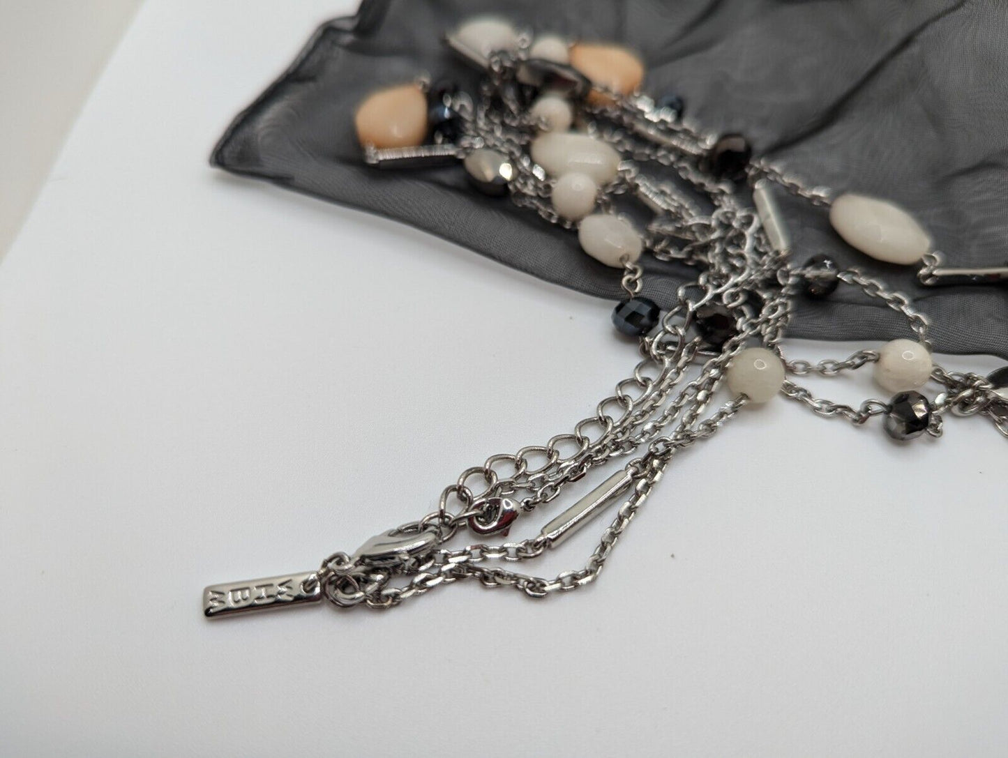 WHBM Mixed Gemstone Beaded Necklace Quartz Designer Silver Tone Doble Strand 34"