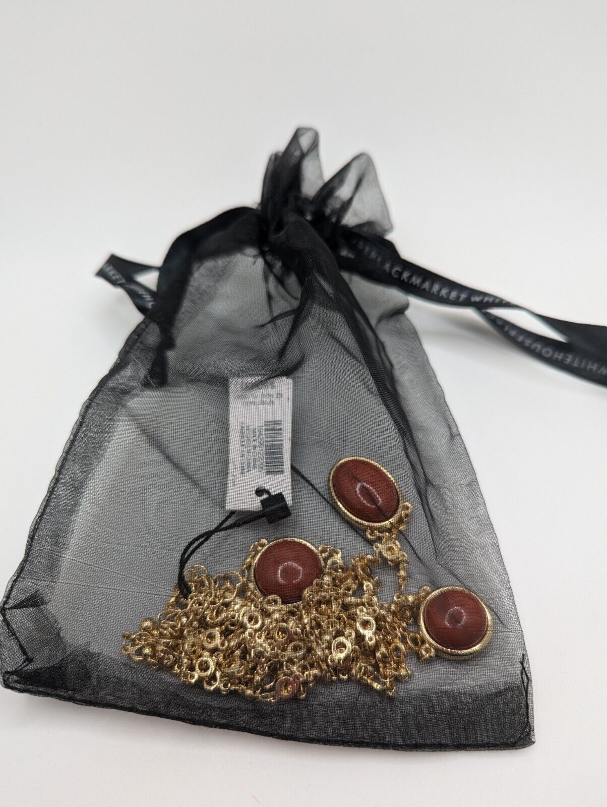 WHBM Gemstone Beaded Necklace Designer Gold Tone Carnelian Beads 3-Strand 22"