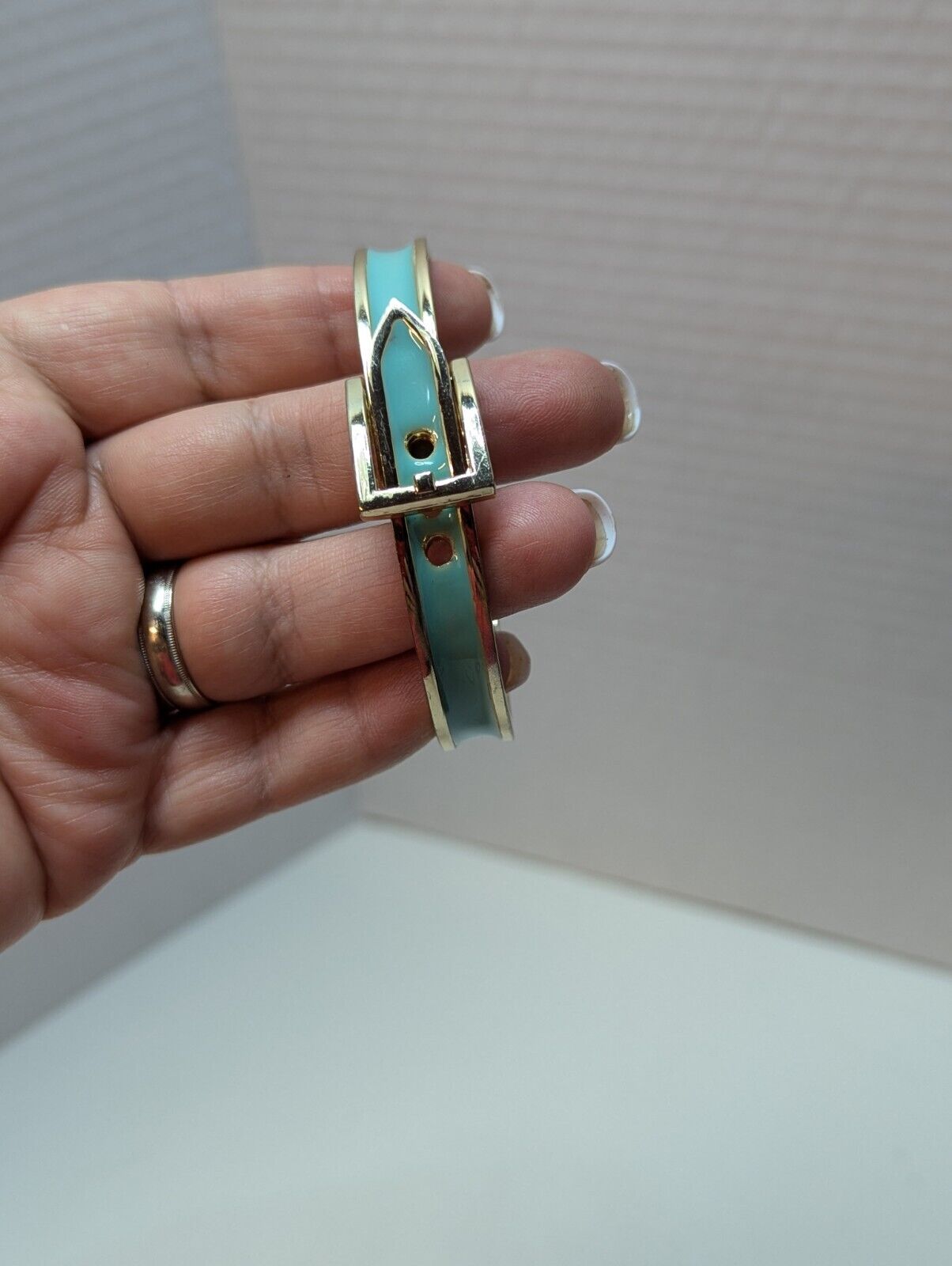 Women's Jewelry Teal Blue Belt Buckle Clasp Bangle Bracelet Adjustable