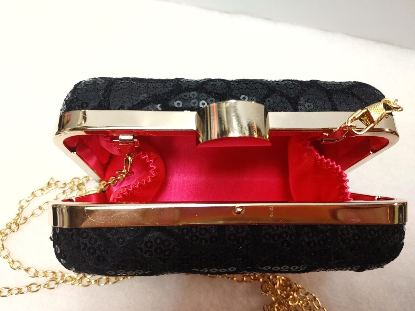 Women's Designer Sequin Box Clutch Bag, Small Party Purse, Chain Shoulder Strap