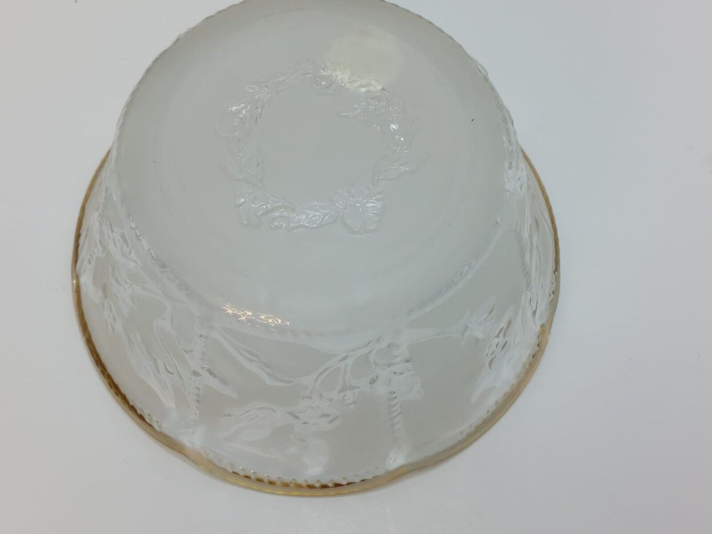 Vintage BOWL Crystal Clear Gold Trim Frosted Floral Bowl Made in Indonesia