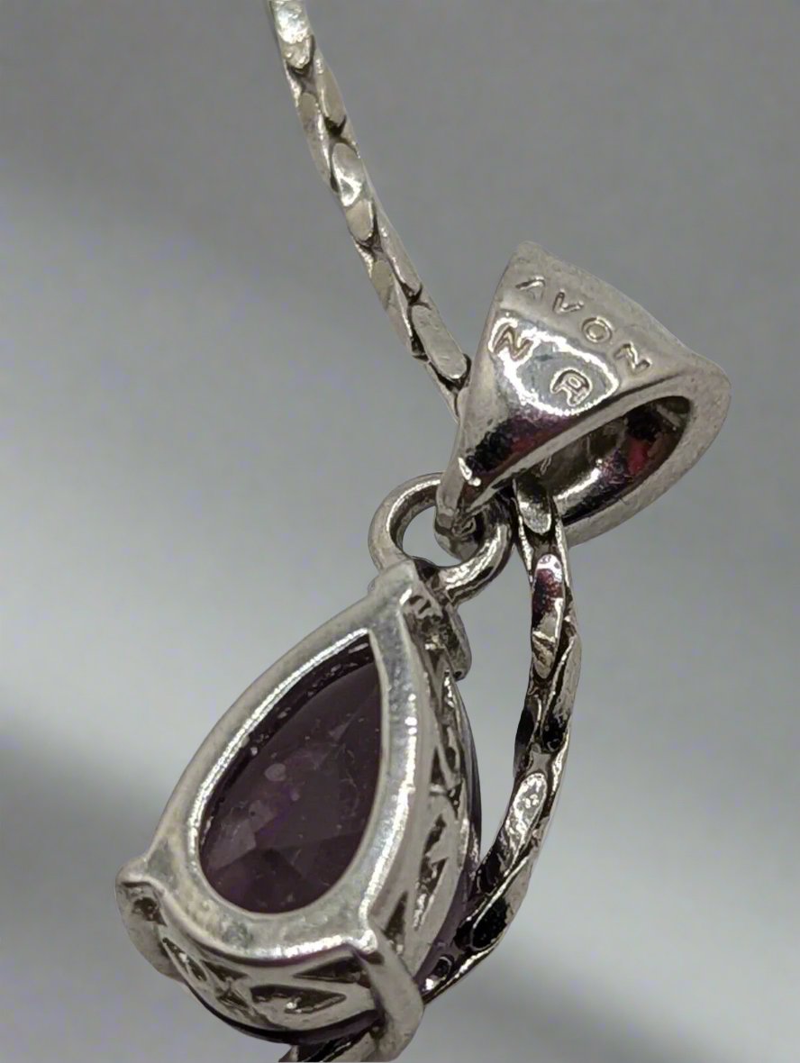 Avon NR Amethyst AB Rhinestone Pendent Necklace Silver Tone 2006