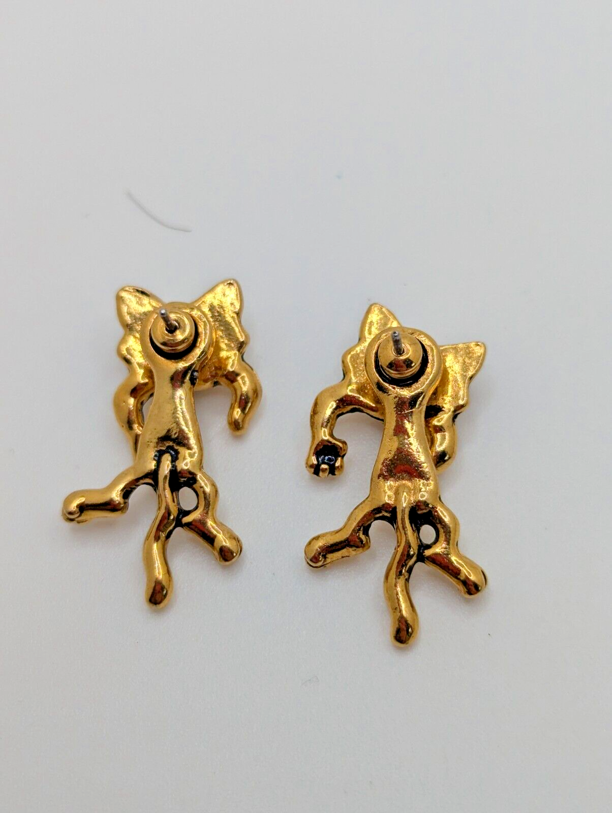 Vintage Stud Pierced Earrings Kitty Cat 2 Part Gold Tone 1-1/8"