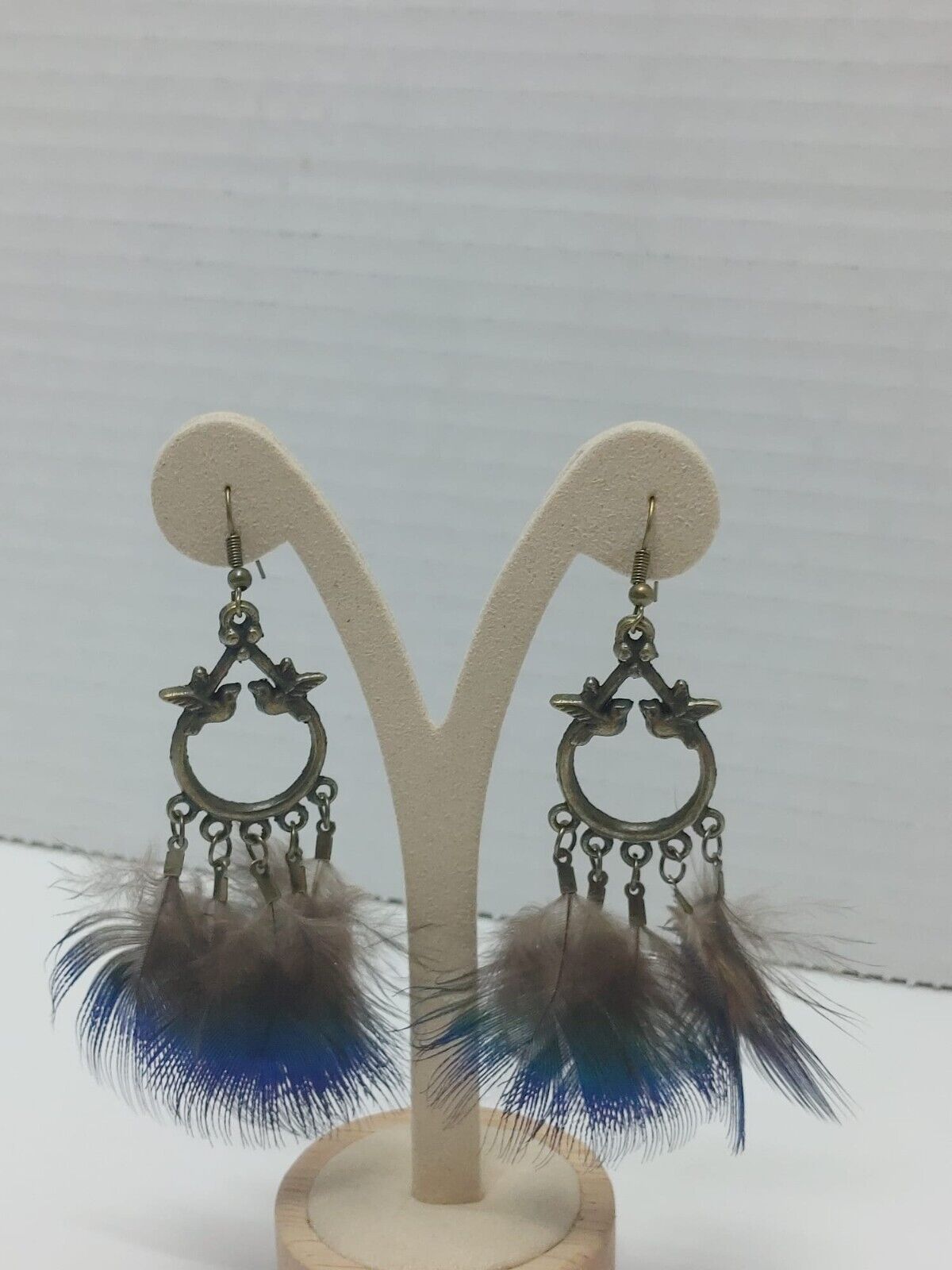 Feather Earrings Peacock Feathers Vintage Earrings Boho Statement Jewelry Retro