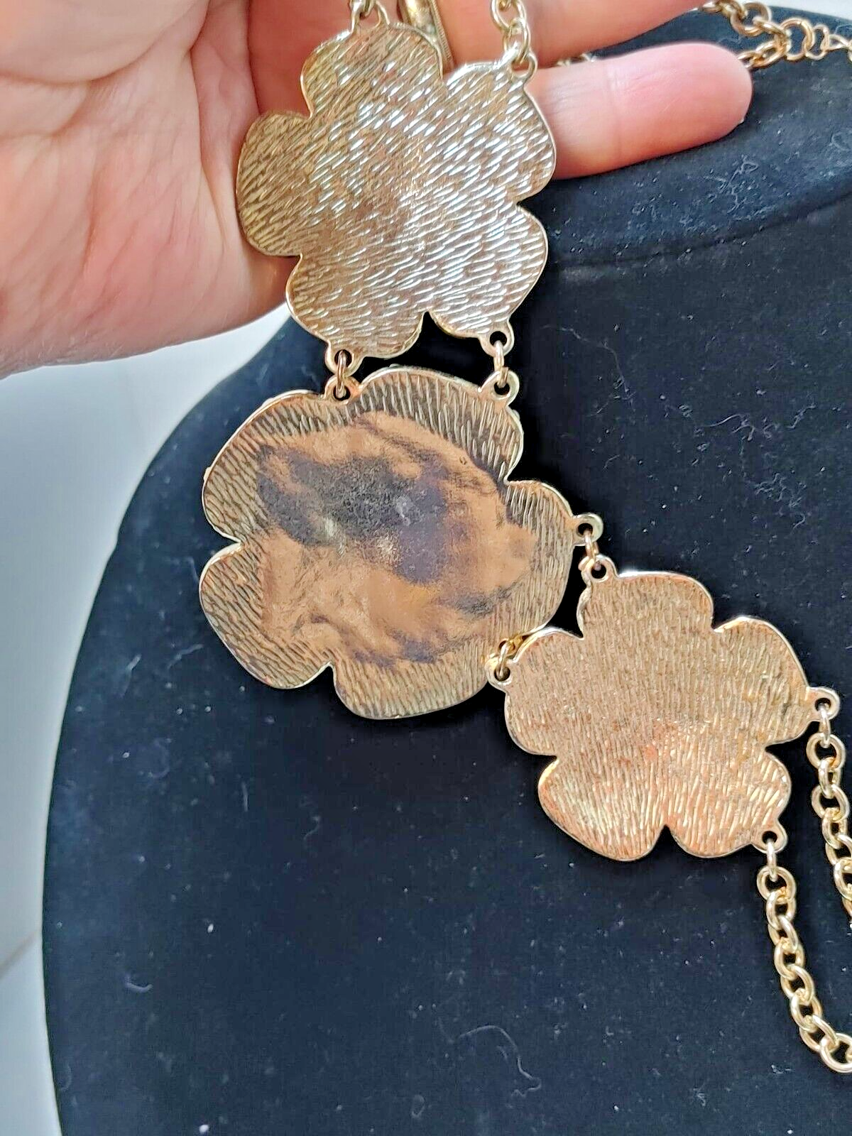 TurquoiseTone Embellished beaded Flower Necklace multipendant goldtone Chain