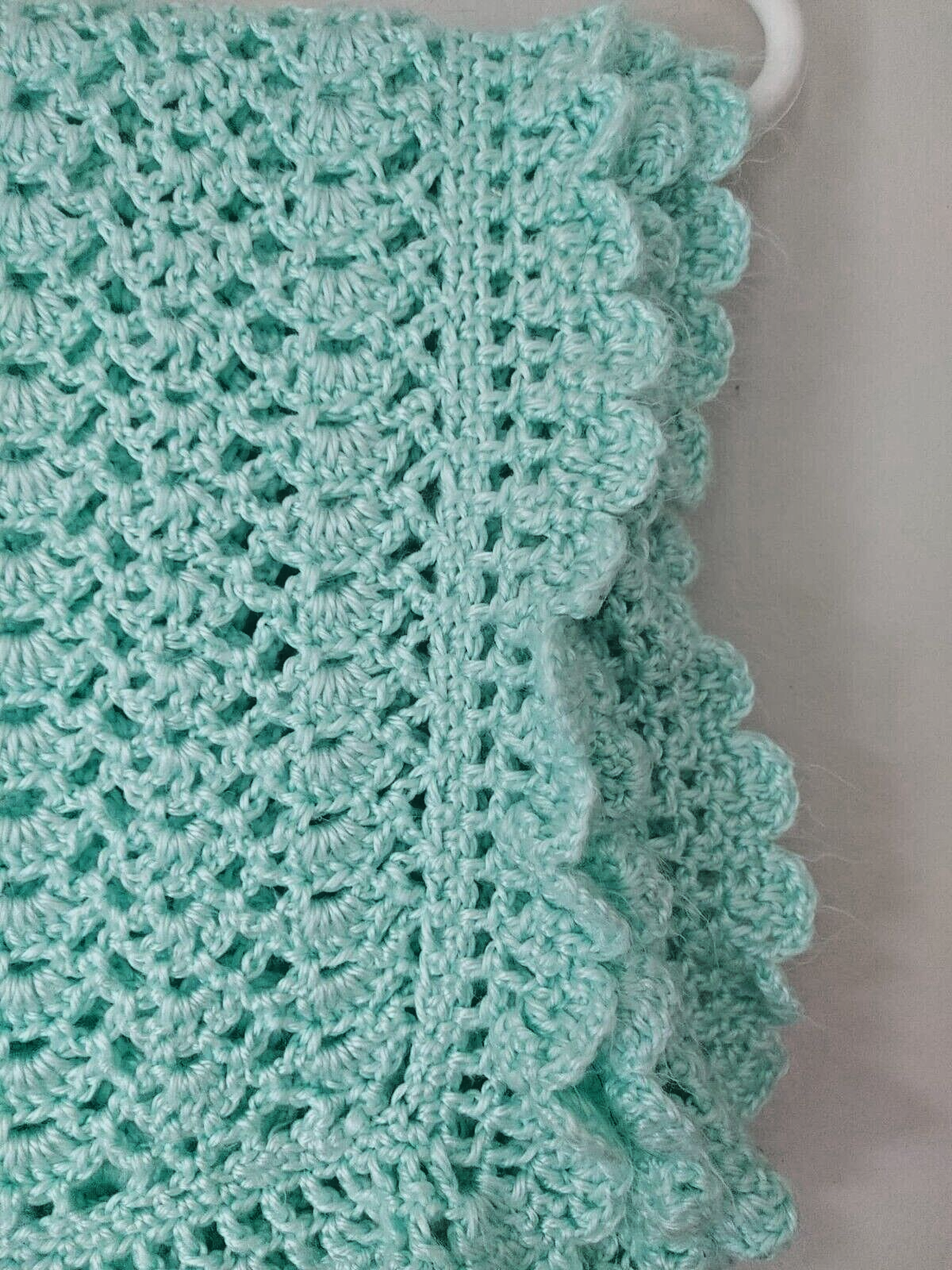 Beautiful Handmade Crochet BABY BLANKET Afghan soft Mint Green with Scalloped