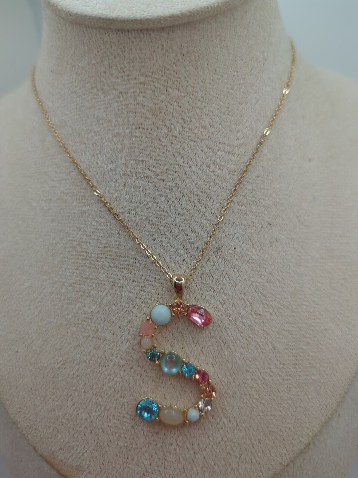 Bella Jack Rainbow Crystal Embellished Alphabet S Letter Necklace Adjustable