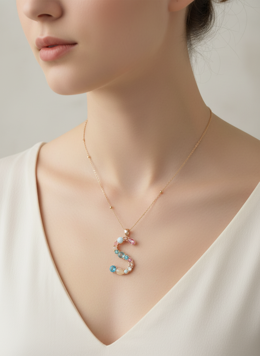 Bella Jack Rainbow Crystal Embellished Alphabet S Letter Necklace Adjustable