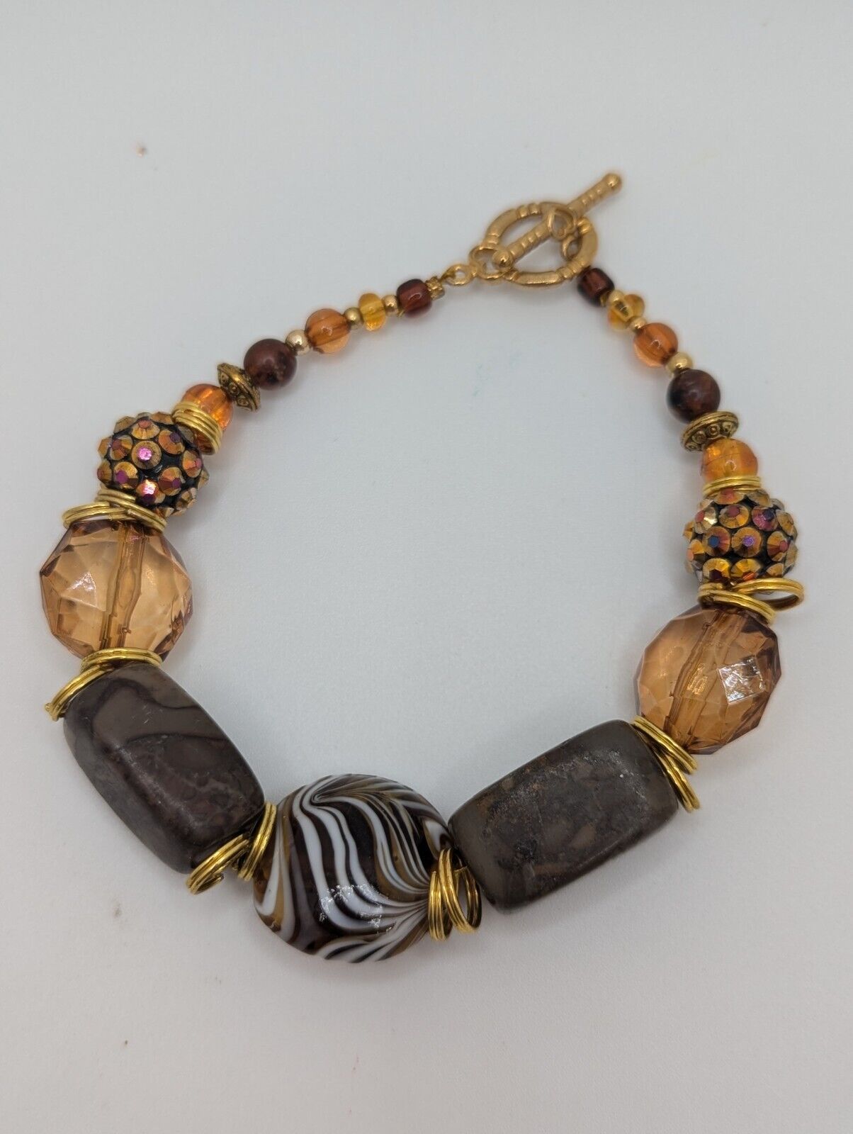 Art Glass Bracelet Drag Marble Swirl Facet Cut Beads 7