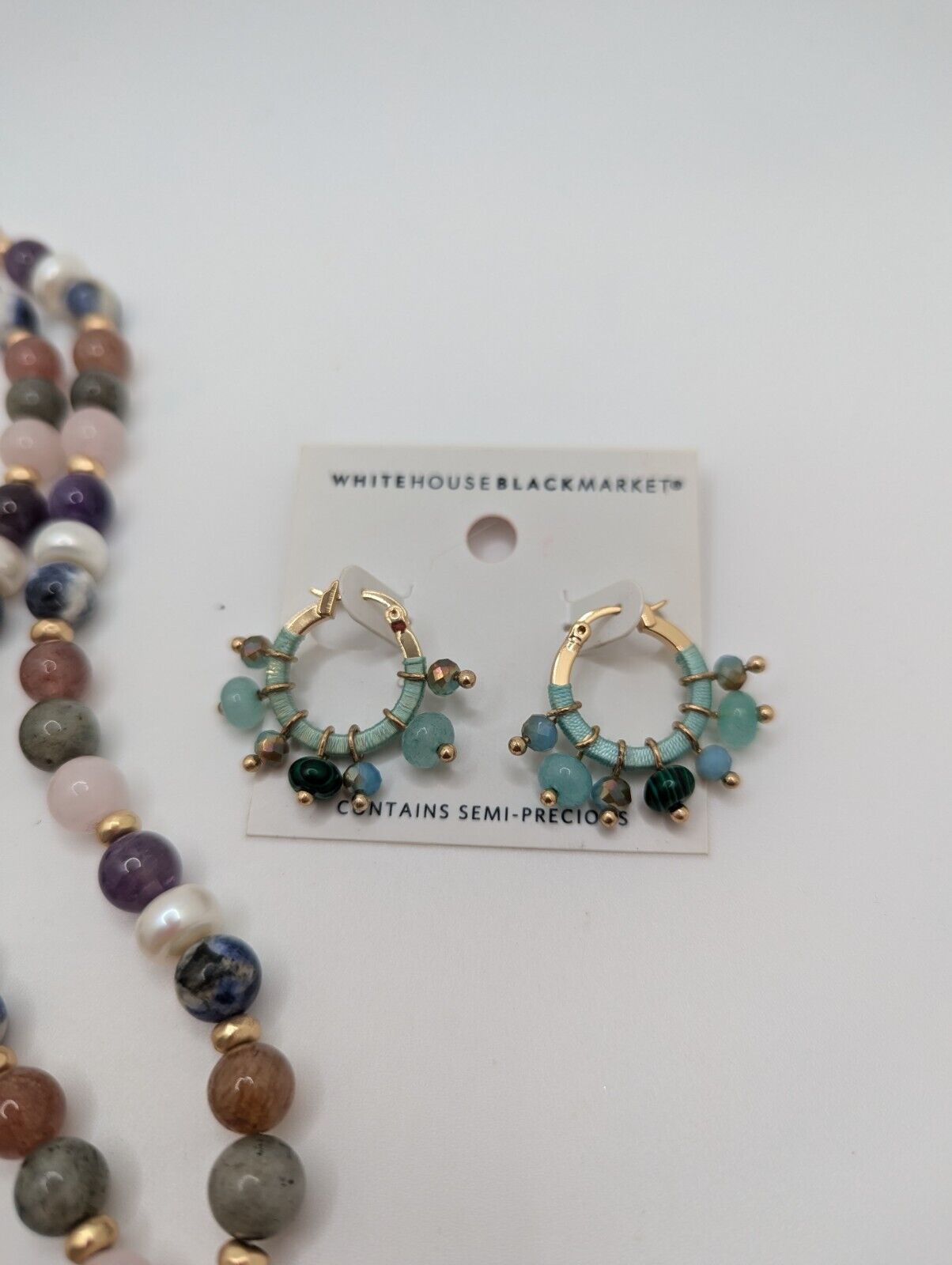 Whbm Polished Ocean Jasper & Gold Tone 42β Necklace / Earrings Wishbone Tassel