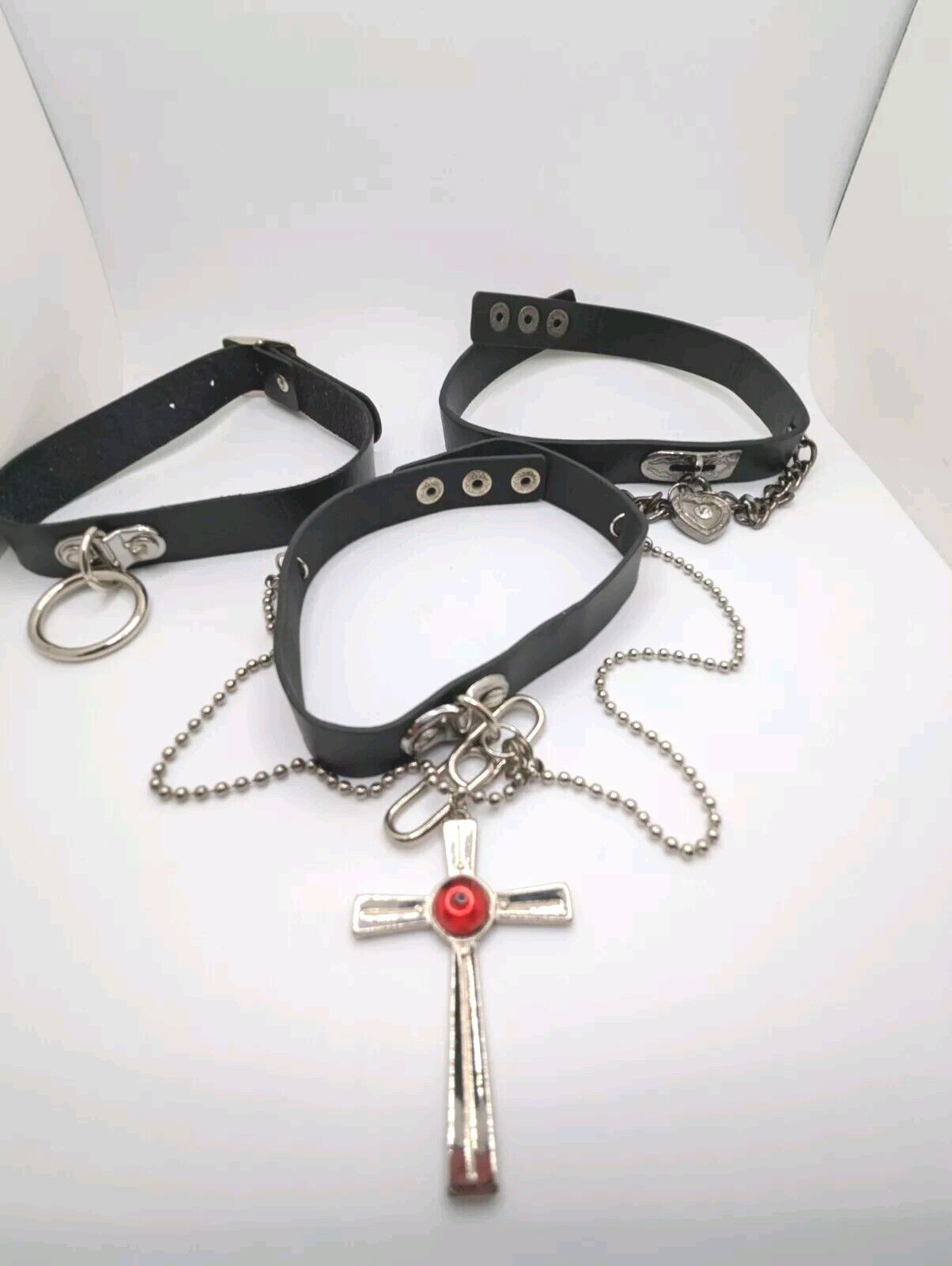 Women's Gothic Punk Bowknot Black PU Leather Choker Necklace Collar Pendant