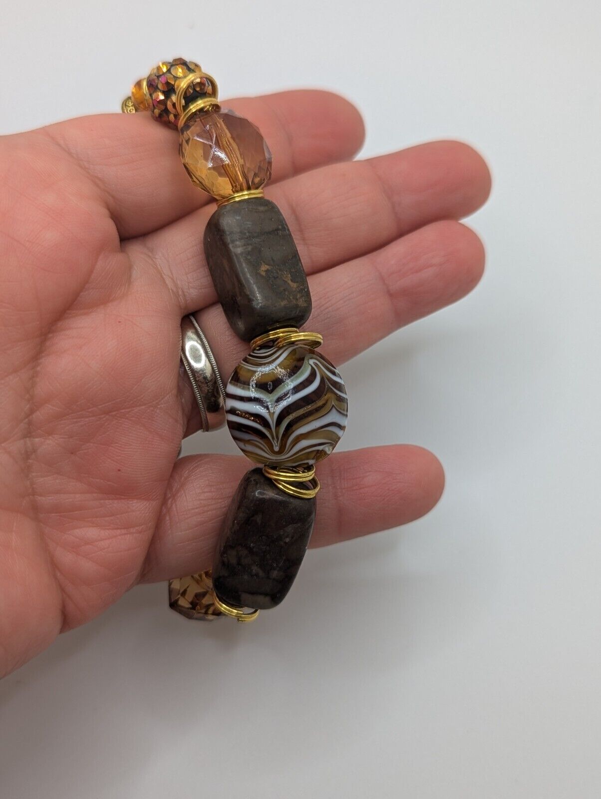 Art Glass Bracelet Drag Marble Swirl Facet Cut Beads 7