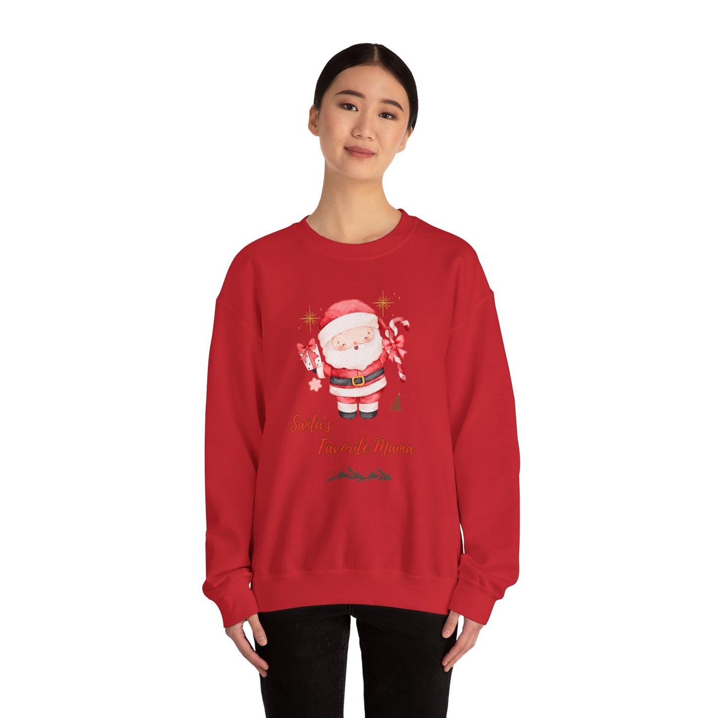 Santa's Favorite Mama Crewneck Sweatshirt — Cute Christmas Mom Pullover
