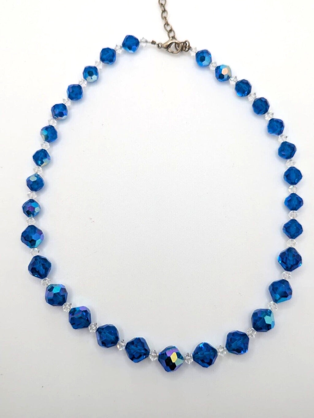 Vintage Blue AB Aurora Borealis Faceted Crystal Beaded Necklace Estate Find