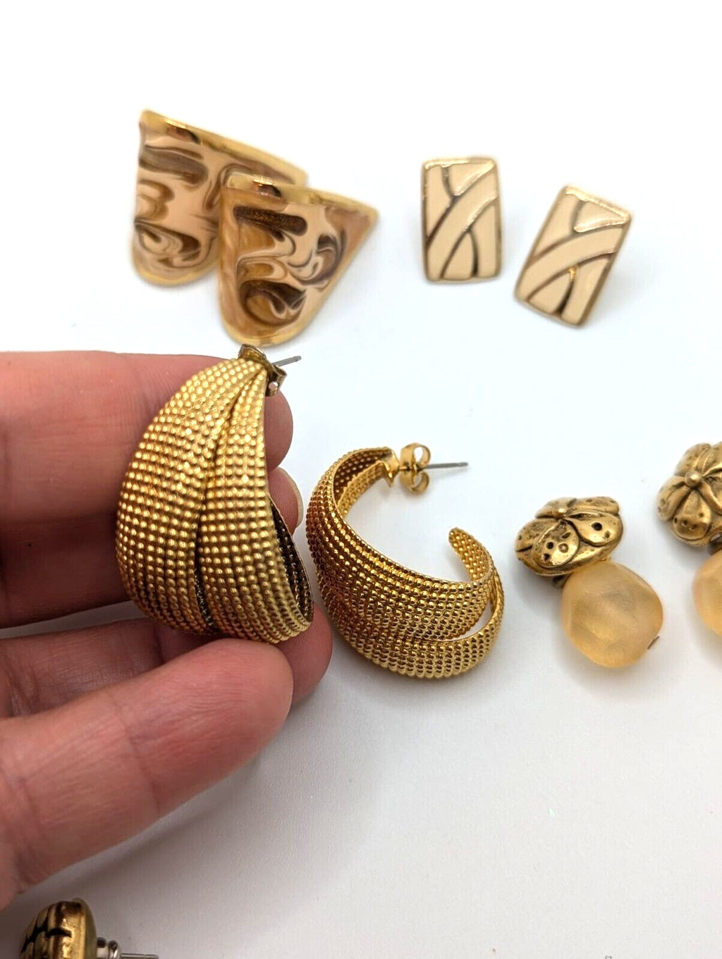 Vintage Earrings Stud Pierced Chunky Bold Statement Gold Tone Mix Lot of 7