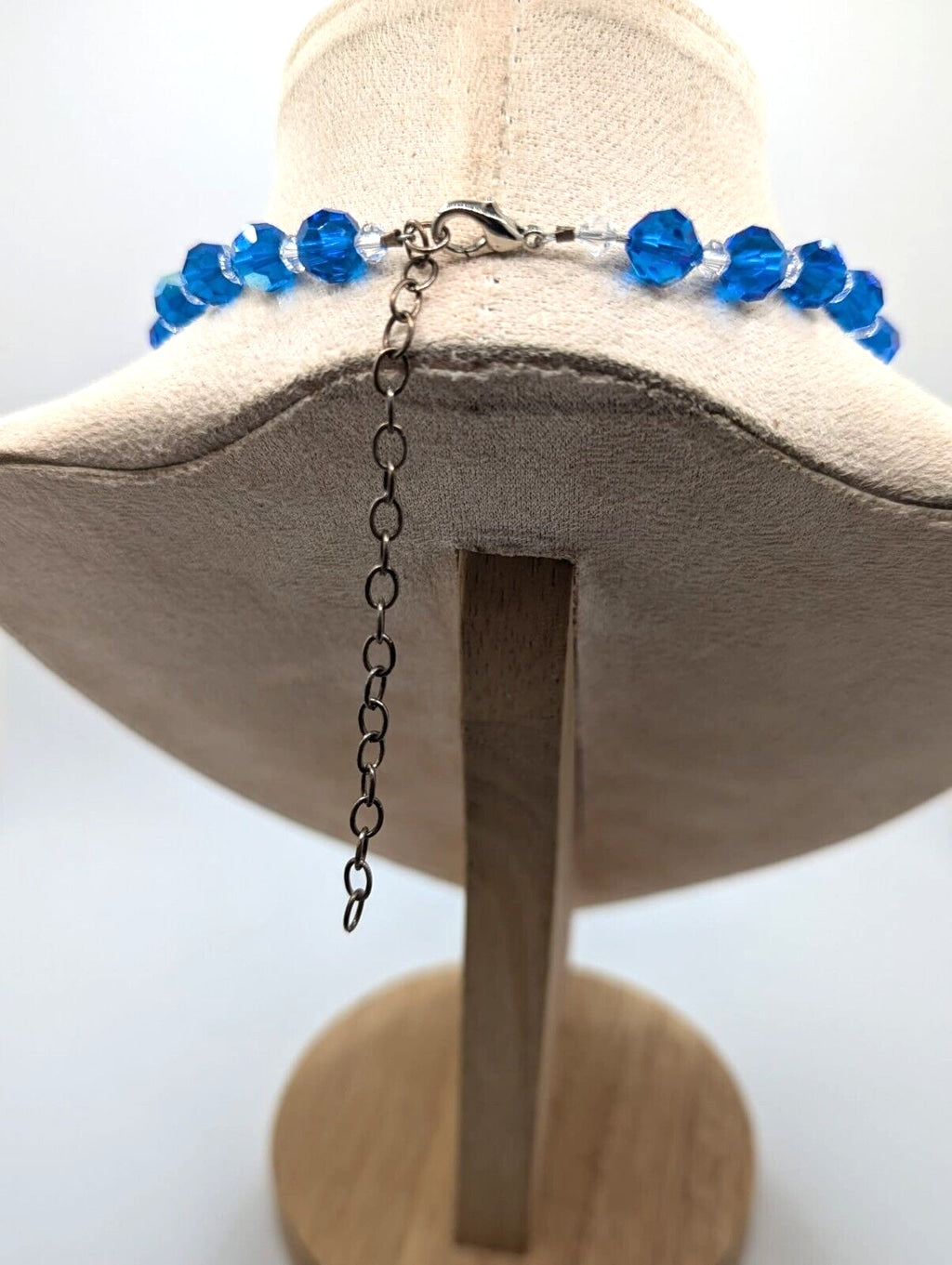 Vintage Blue AB Aurora Borealis Faceted Crystal Beaded Necklace Estate Find