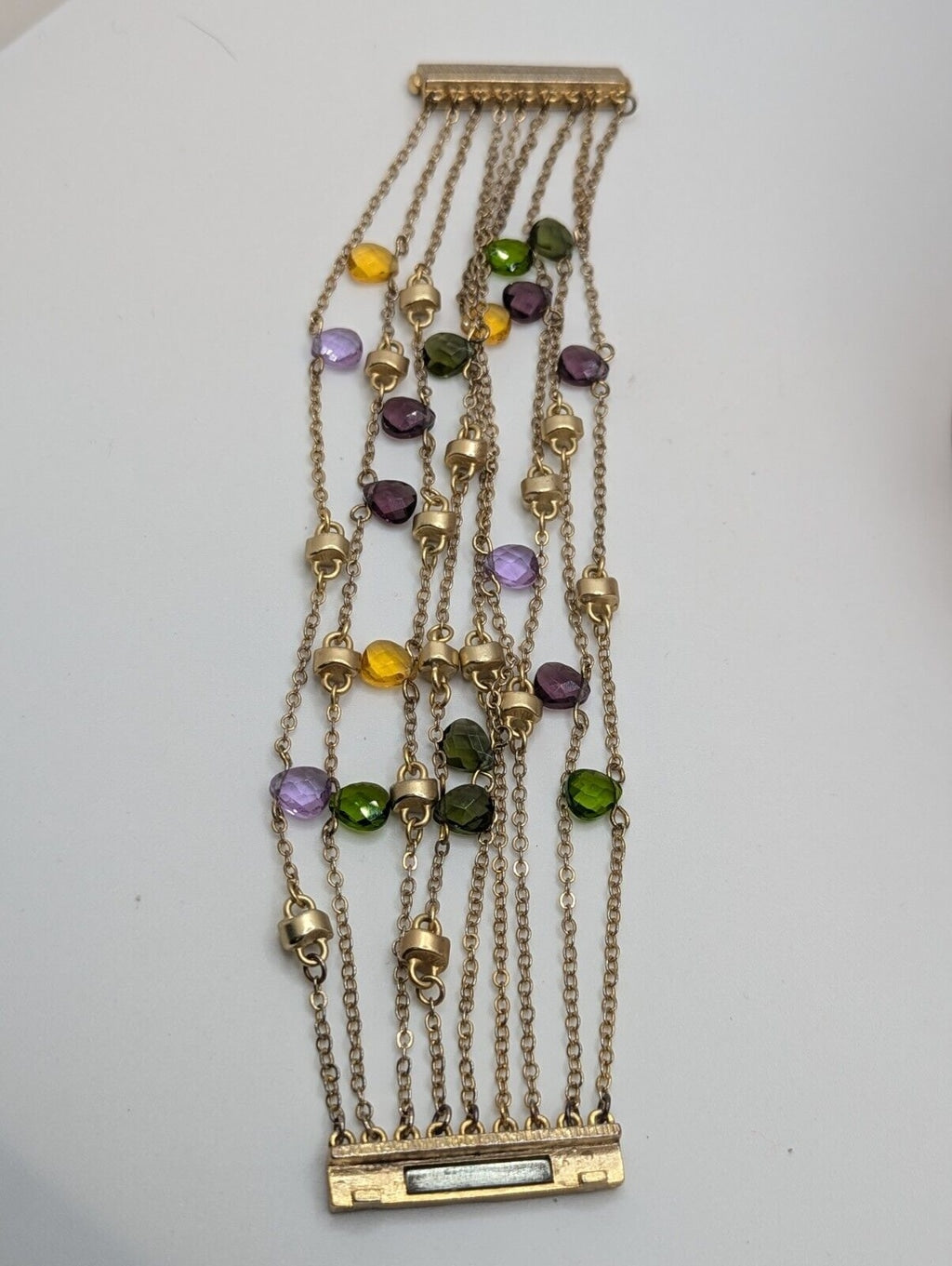 9 Strand Satin Gold Tone BRACELET With Multi Crystal MAGNETIC