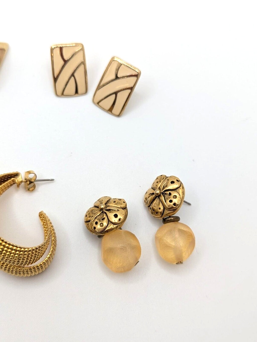 Vintage Earrings Stud Pierced Chunky Bold Statement Gold Tone Mix Lot of 7