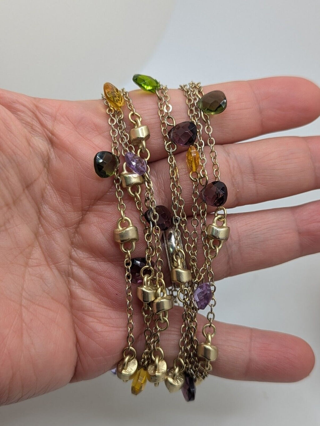 9 Strand Satin Gold Tone BRACELET With Multi Crystal MAGNETIC