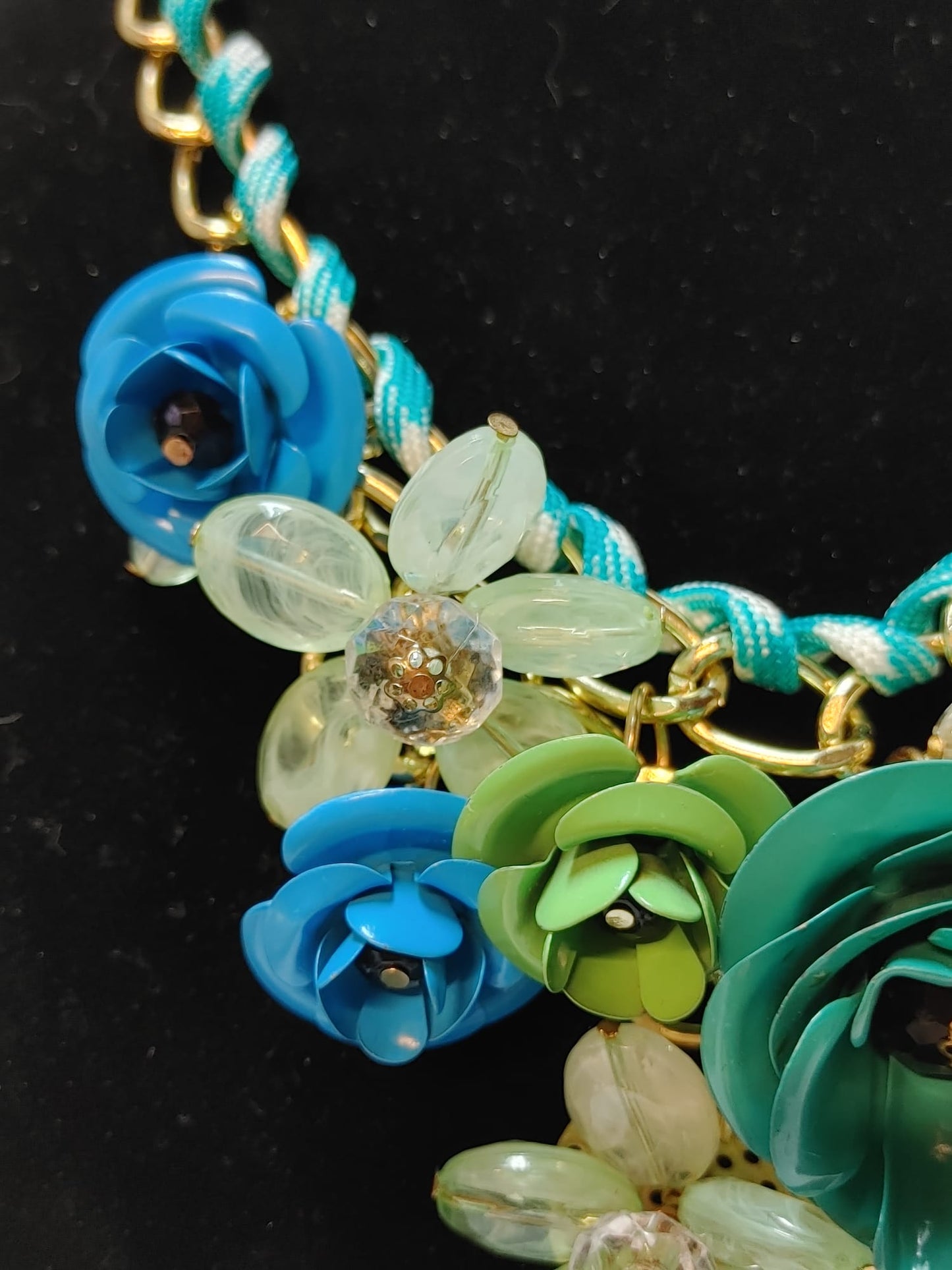 Gold-Tone Posh Blue multicolor Floral Cluster Chain Statement Necklace Crystals