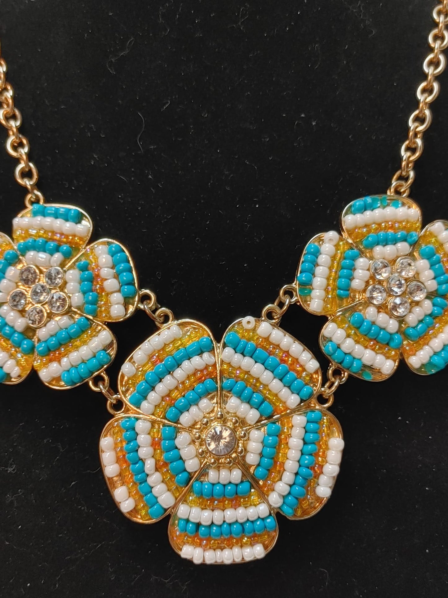 Boho Chic Beaded Flower Necklace Golden Chain Handmade Mandala Necklace Colorful