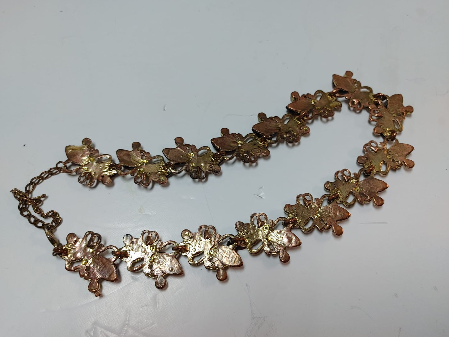 Necklace Set adorned with Rhinestones & ombré ruby cut glass leaf