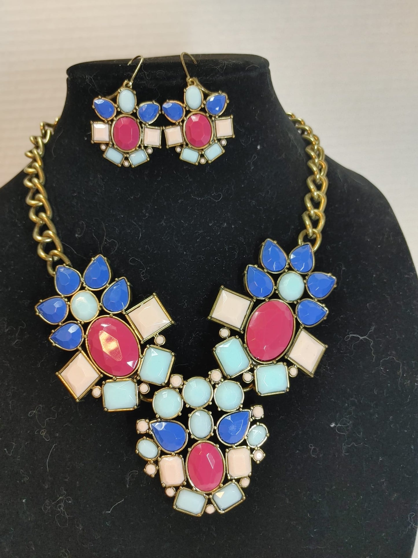 NRQ Block Faceted Lucite Necklace Bracelet Ring Earrings Demi Parure Statement