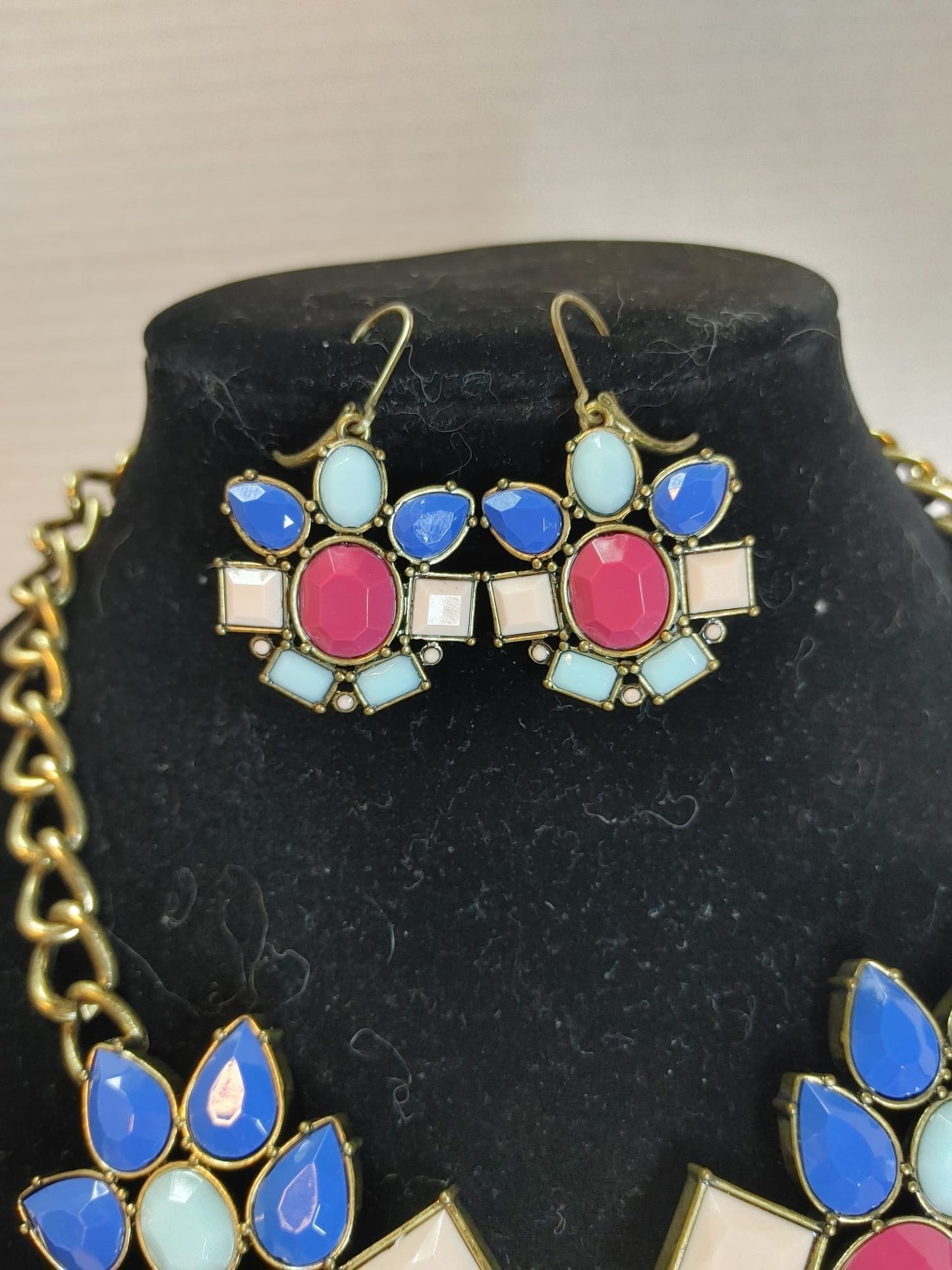 NRQ Block Faceted Lucite Necklace Bracelet Ring Earrings Demi Parure Statement
