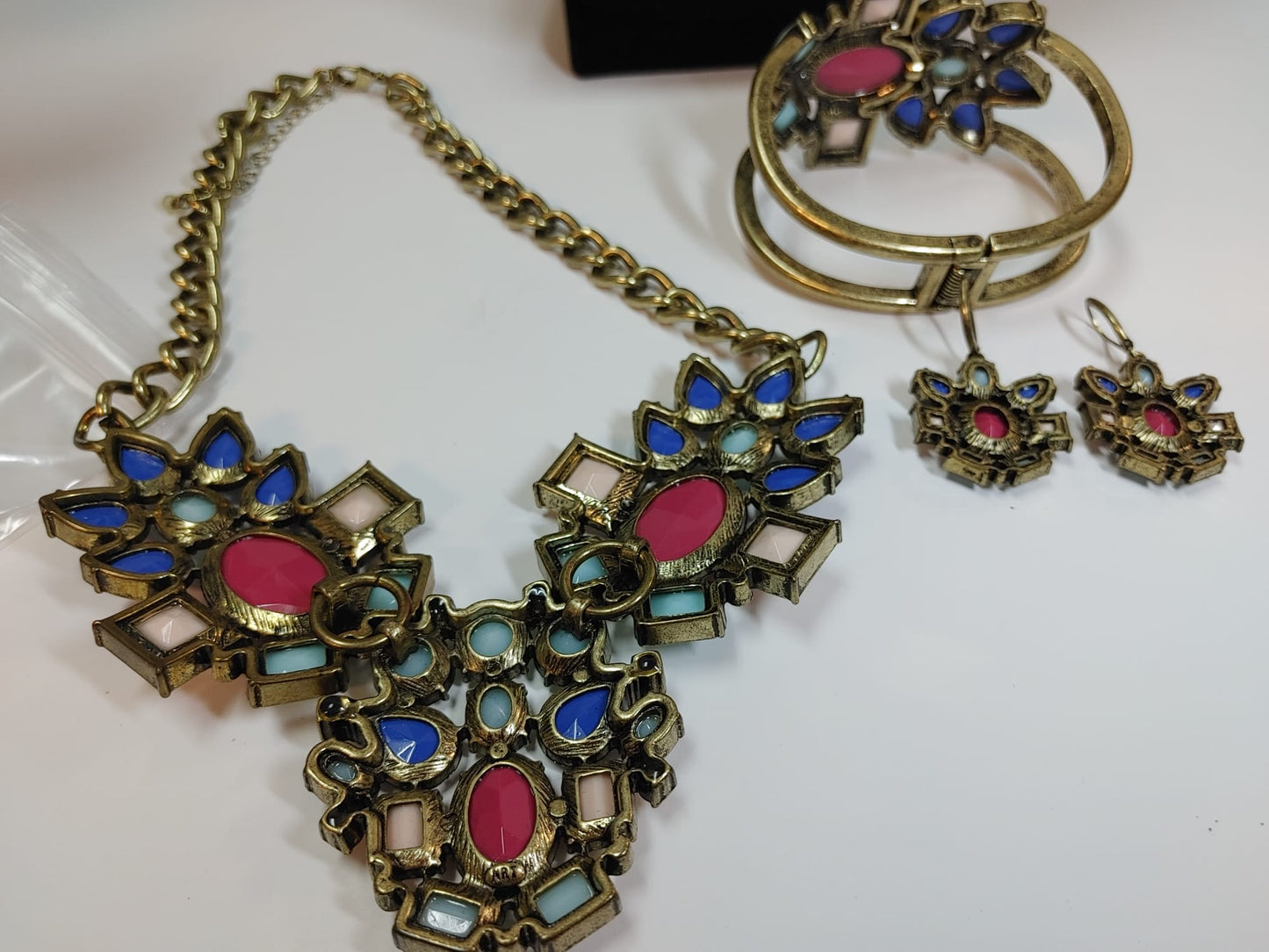 NRQ Block Faceted Lucite Necklace Bracelet Ring Earrings Demi Parure Statement