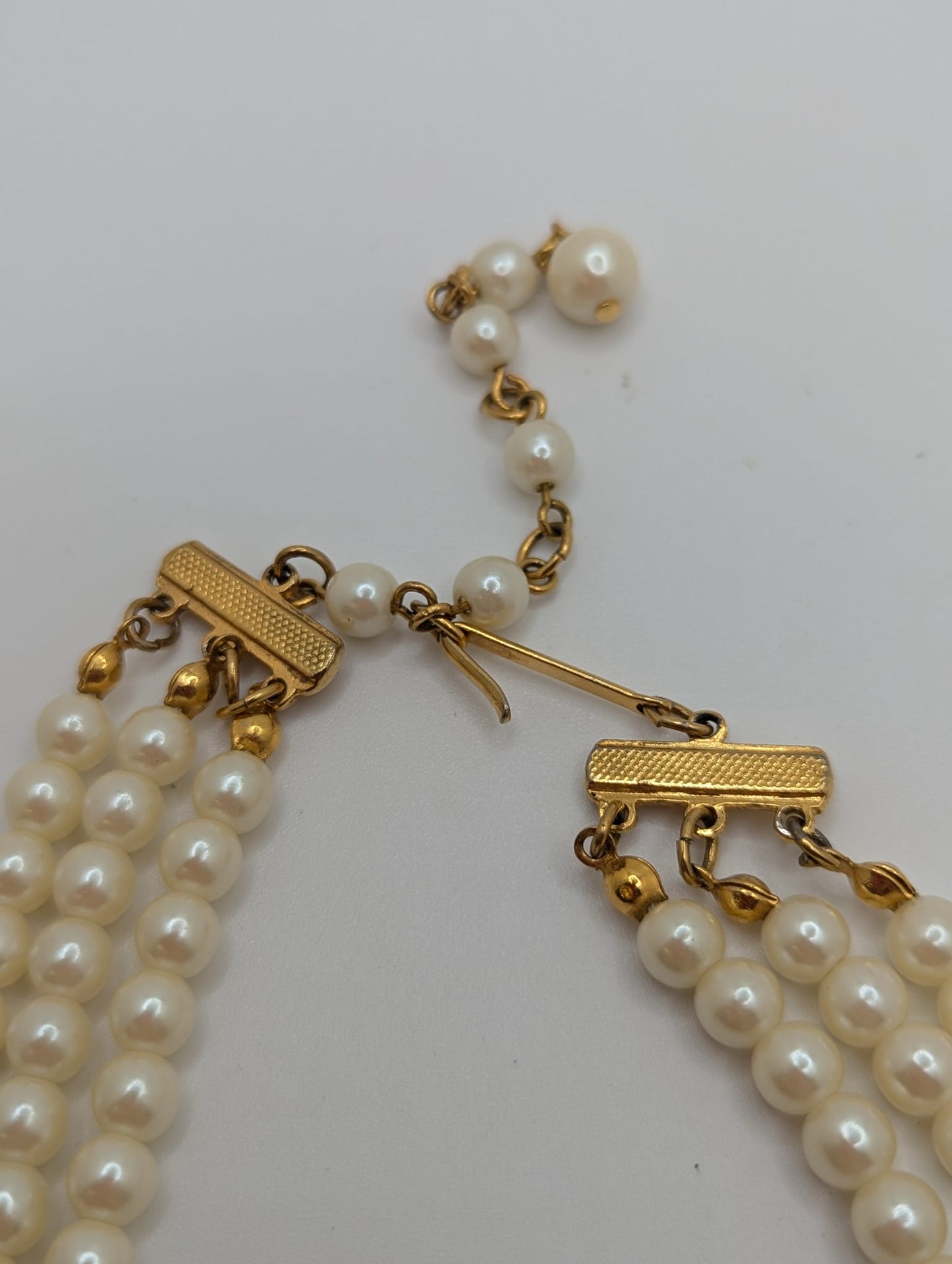 Vintage AVON Triple Strand Necklace Butterfly Pendent Faux Pearl