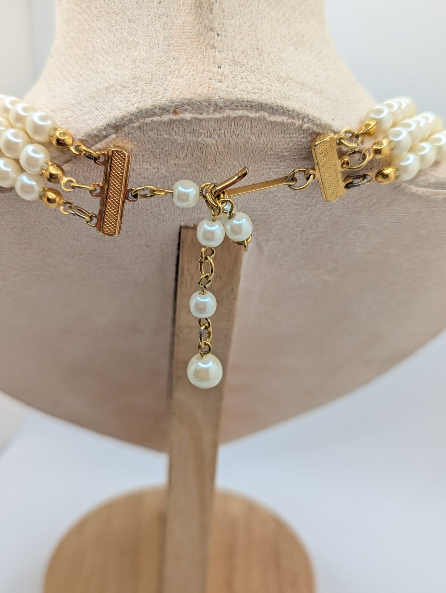 Vintage AVON Triple Strand Necklace Butterfly Pendent Faux Pearl