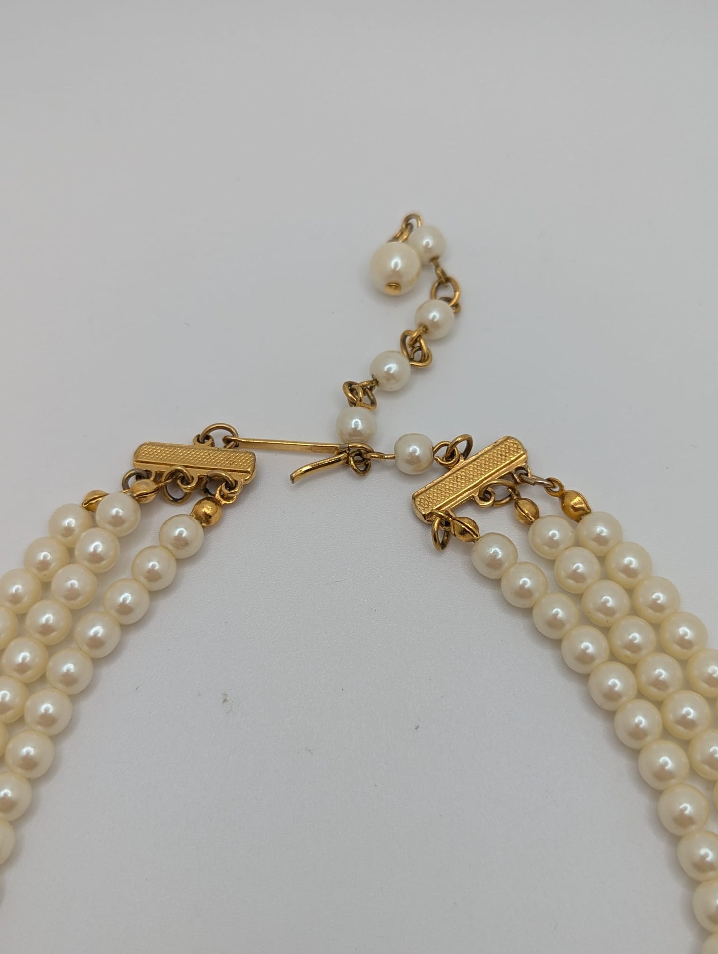 Vintage AVON Triple Strand Necklace Butterfly Pendent Faux Pearl
