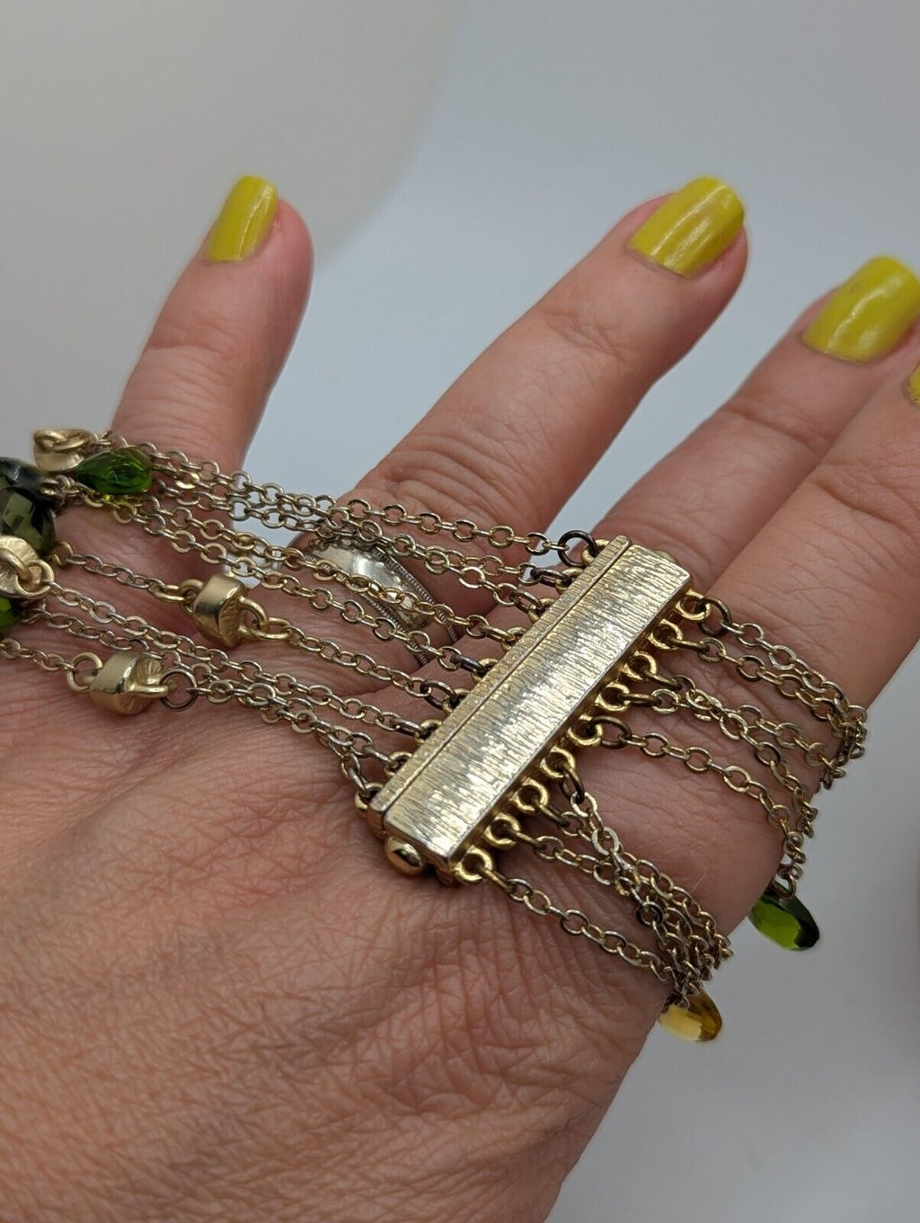 9 Strand Satin Gold Tone BRACELET With Multi Crystal MAGNETIC