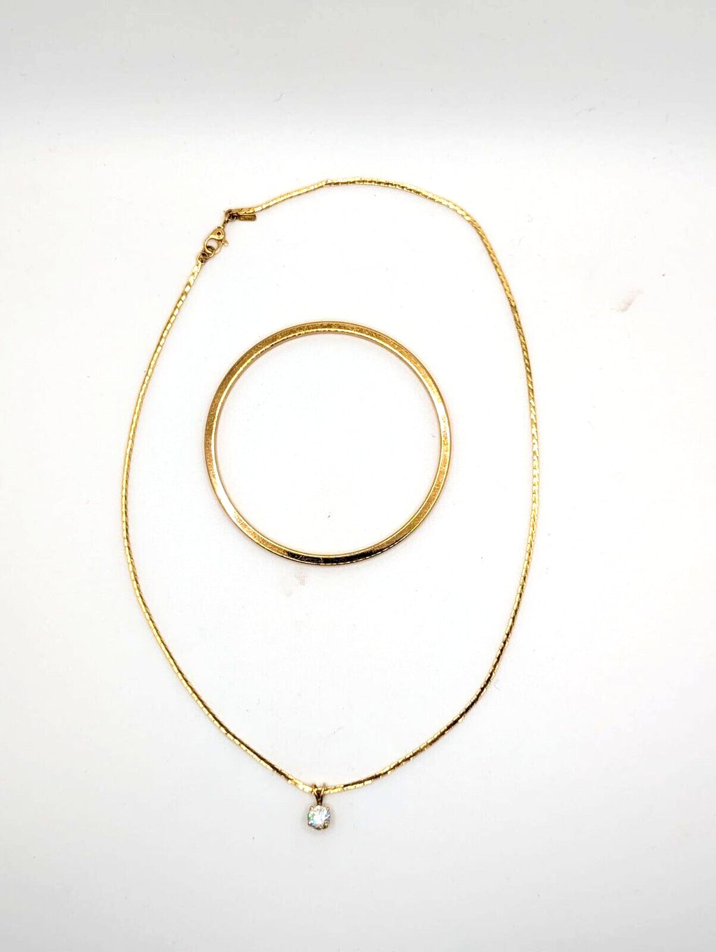 Monet Clear Crystal Rhinestone Pendant Chain Necklace Bracelet Set Gold Tone