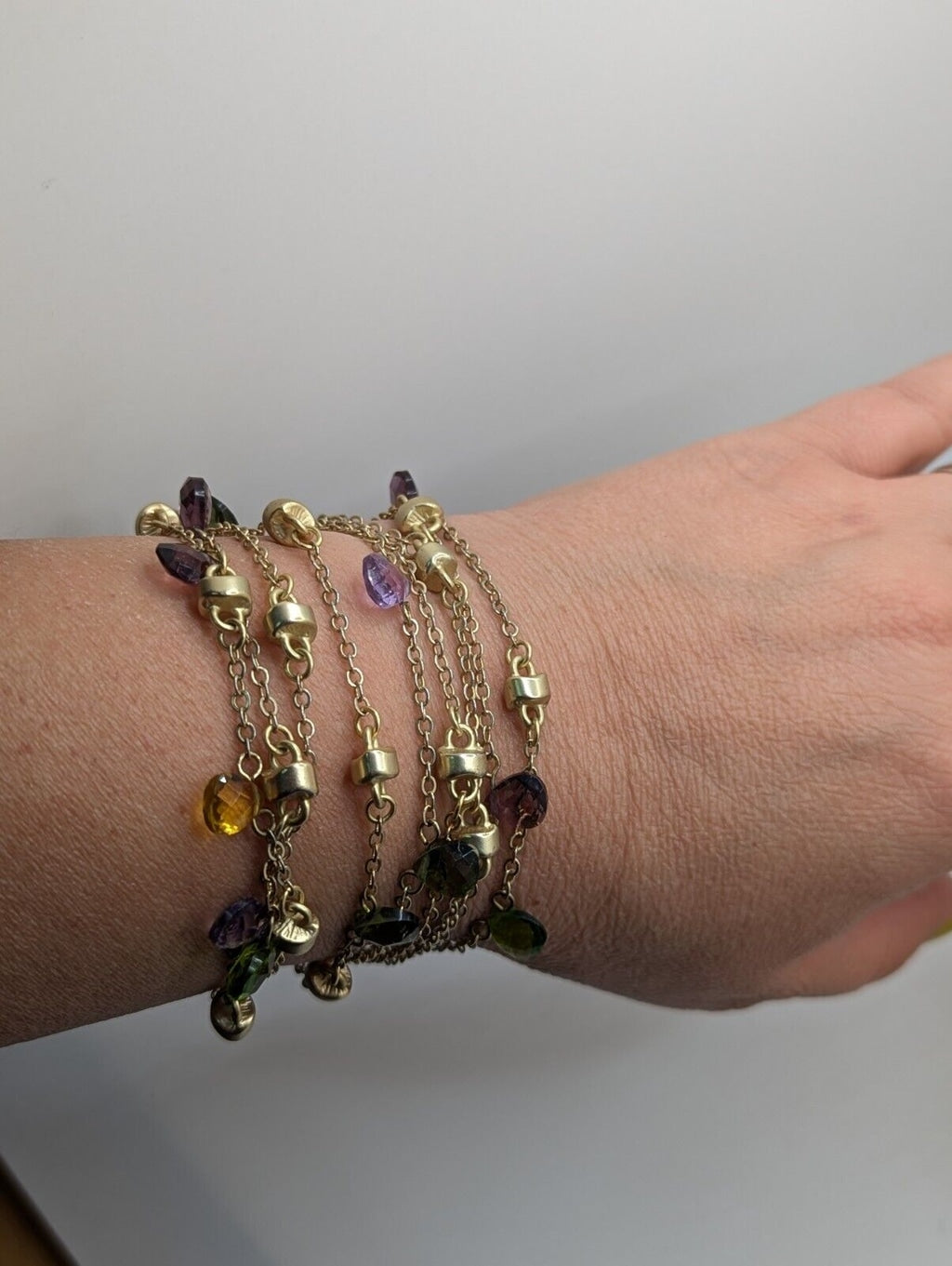 9 Strand Satin Gold Tone BRACELET With Multi Crystal MAGNETIC
