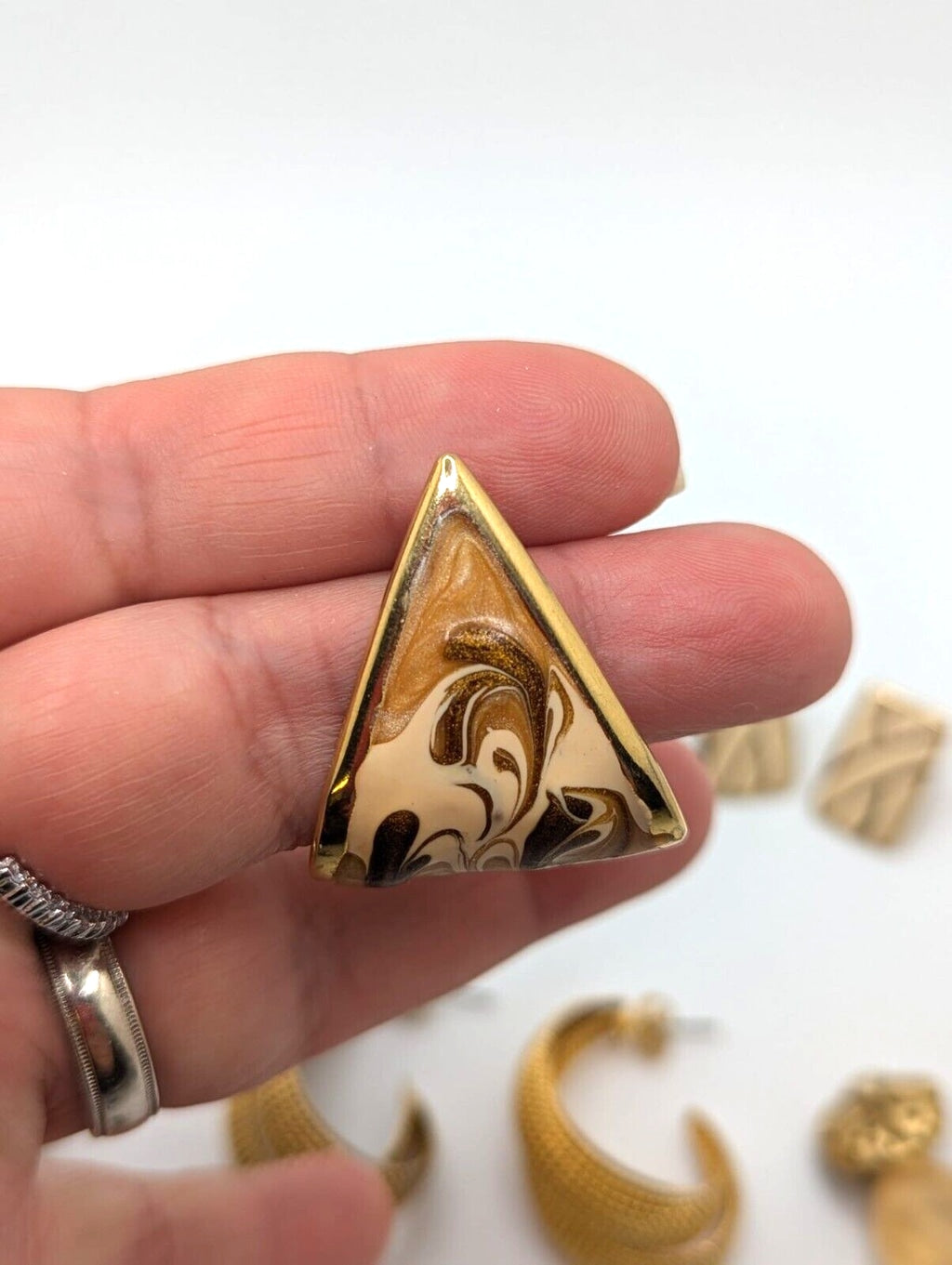 Vintage Earrings Stud Pierced Chunky Bold Statement Gold Tone Mix Lot of 7