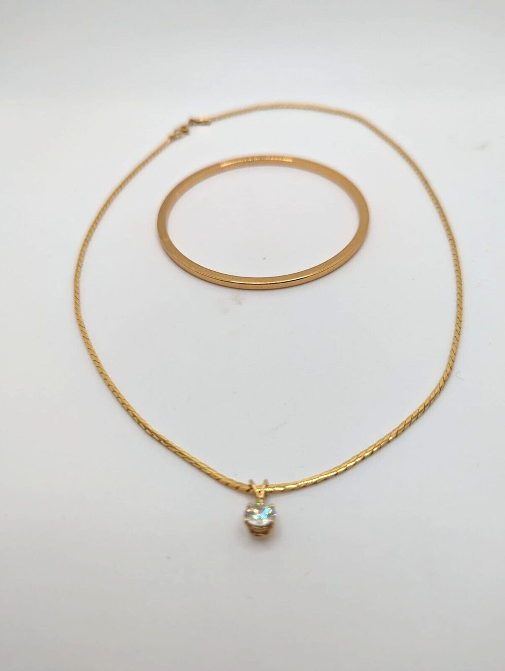 Monet Clear Crystal Rhinestone Pendant Chain Necklace Bracelet Set Gold Tone