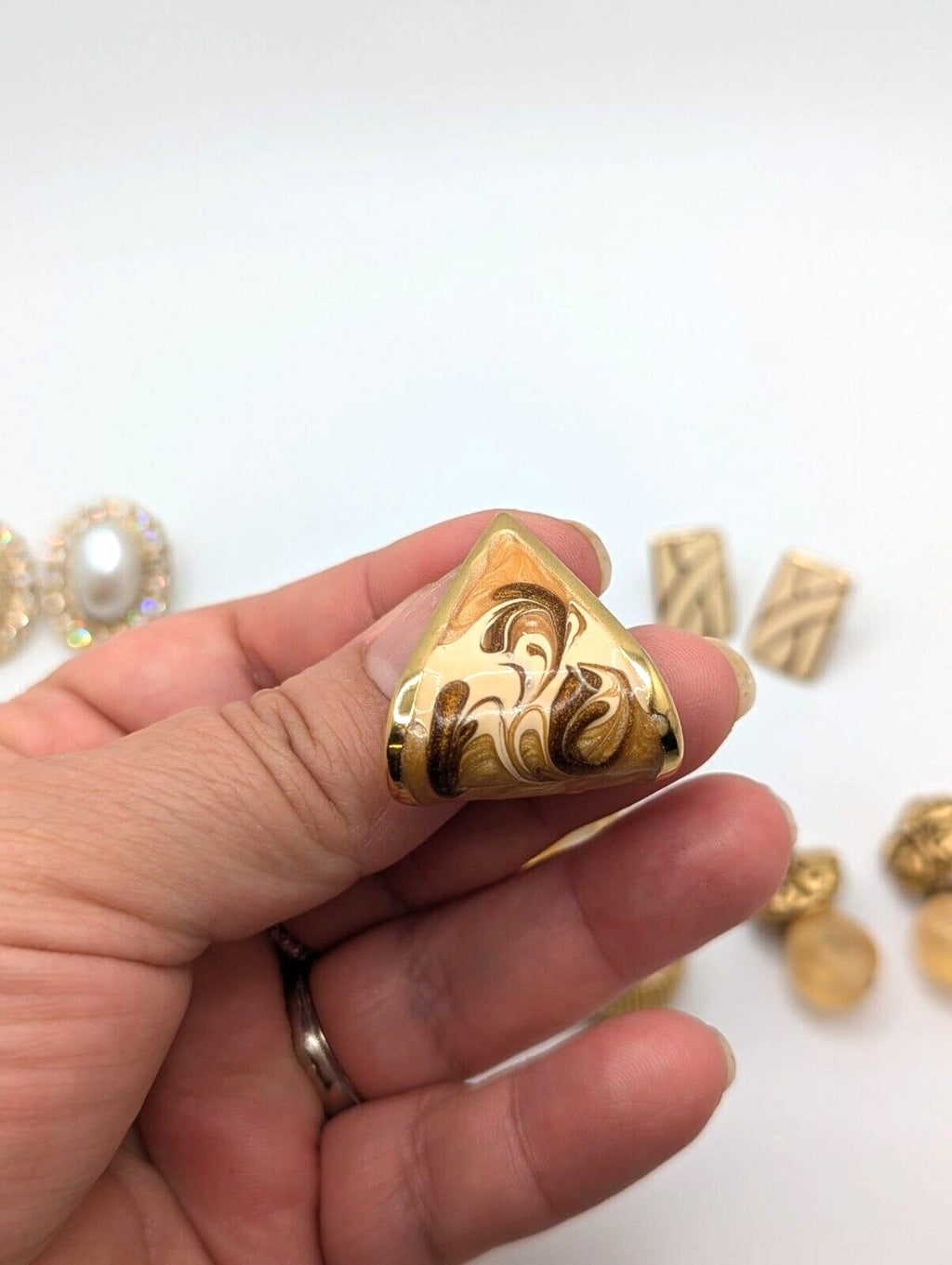 Vintage Earrings Stud Pierced Chunky Bold Statement Gold Tone Mix Lot of 7
