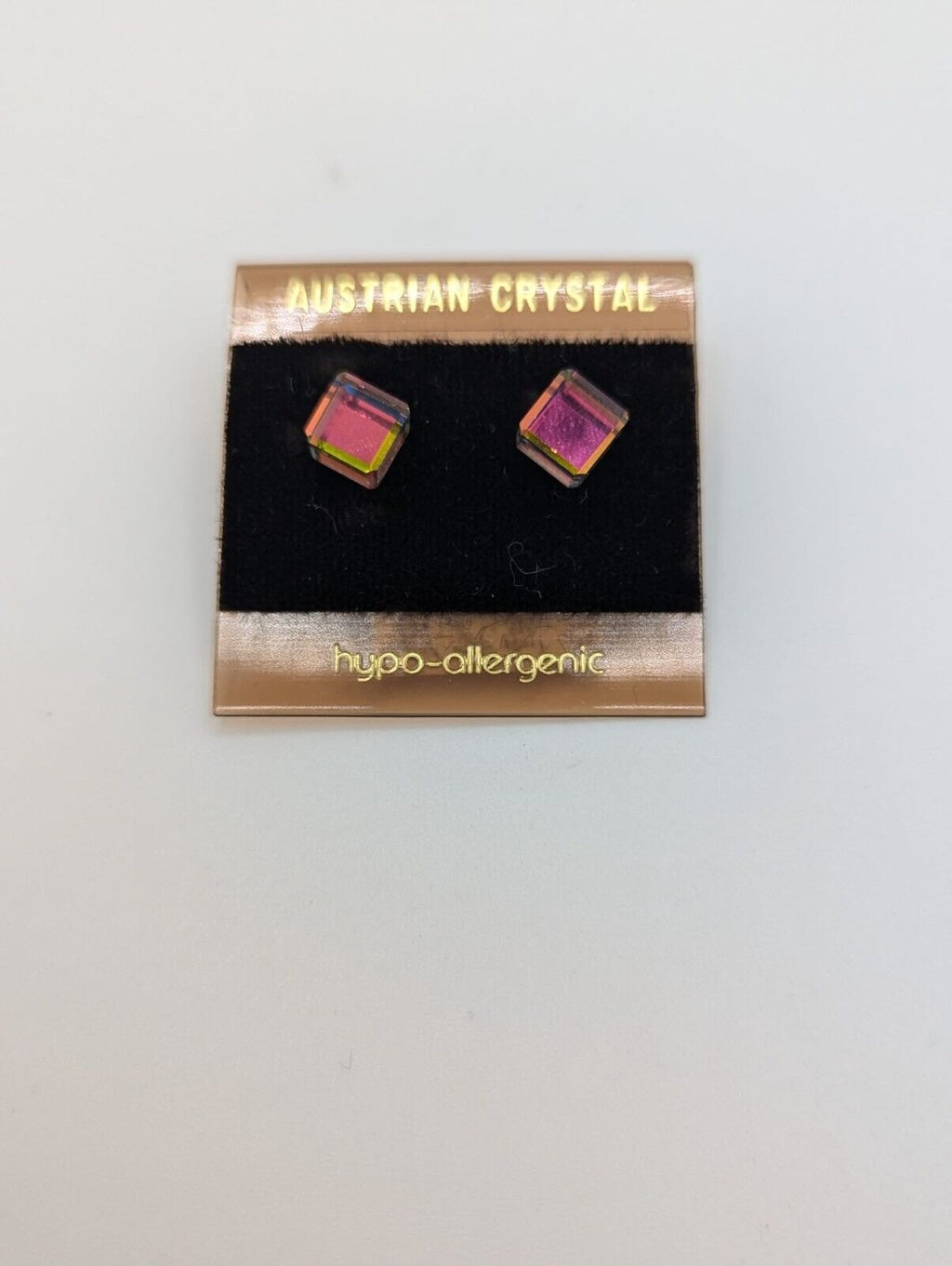 Austrian Crystals Cube stud earrings 6 mm post and backs Hypo-Allergenic