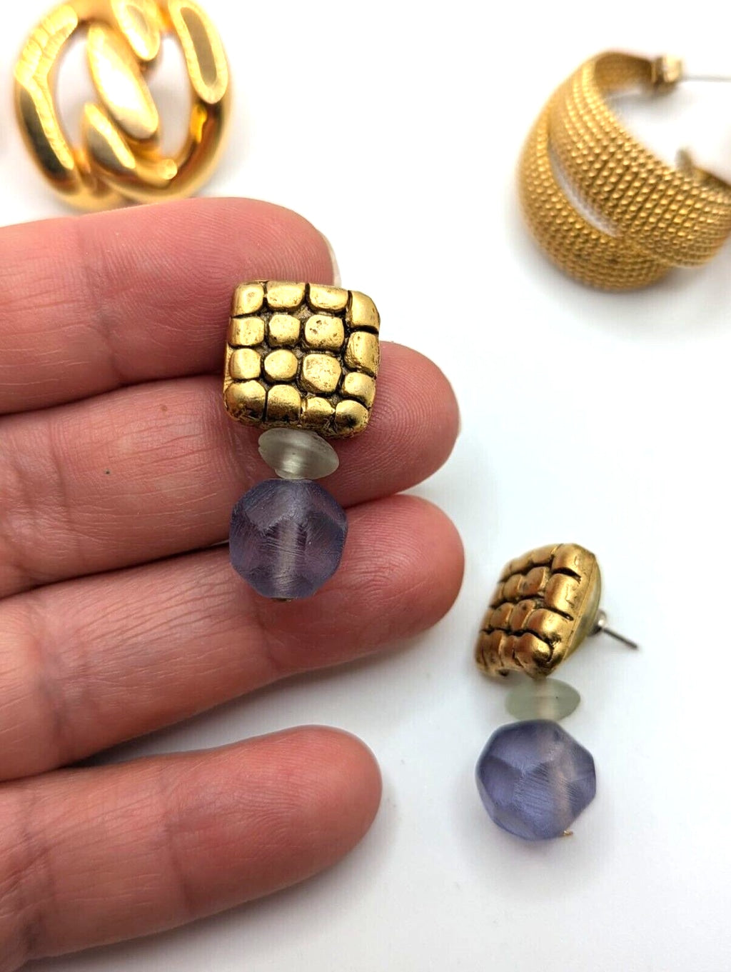 Vintage Earrings Stud Pierced Chunky Bold Statement Gold Tone Mix Lot of 7