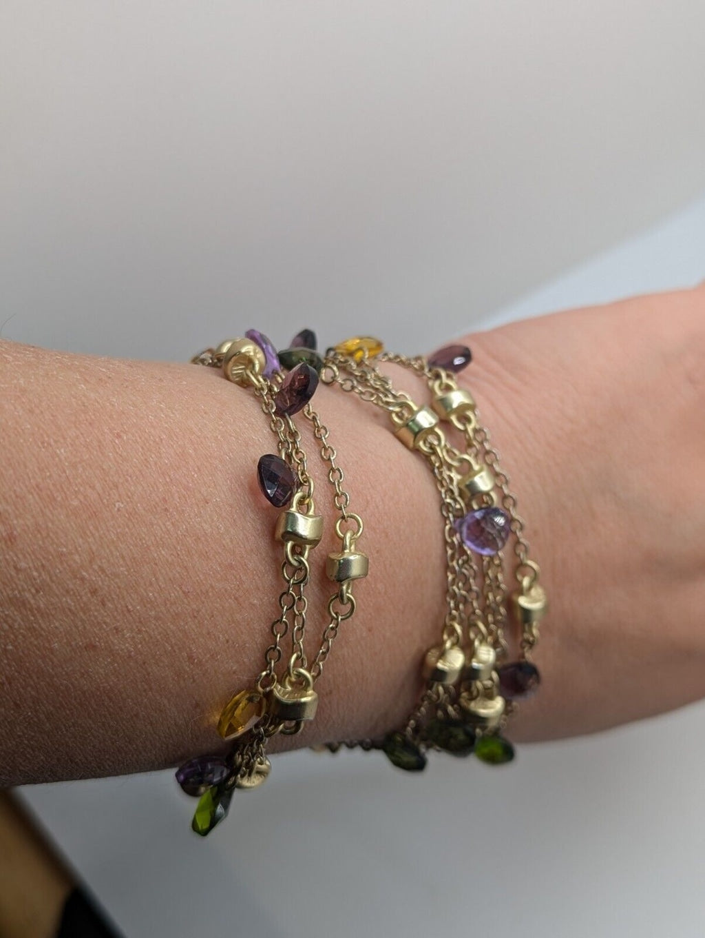 9 Strand Satin Gold Tone BRACELET With Multi Crystal MAGNETIC