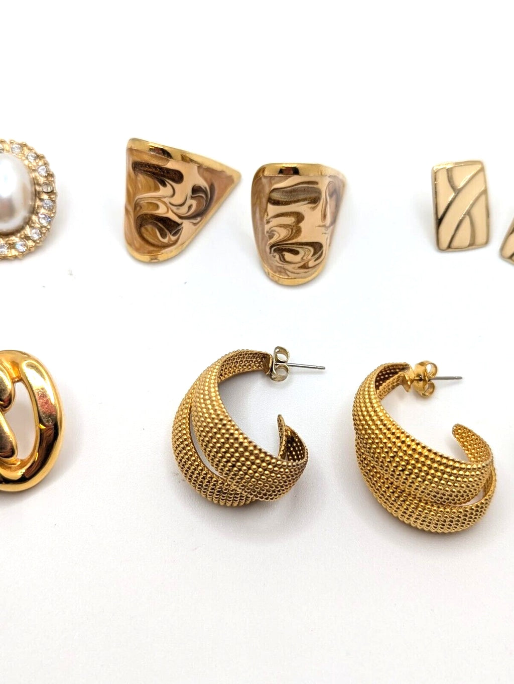 Vintage Earrings Stud Pierced Chunky Bold Statement Gold Tone Mix Lot of 7