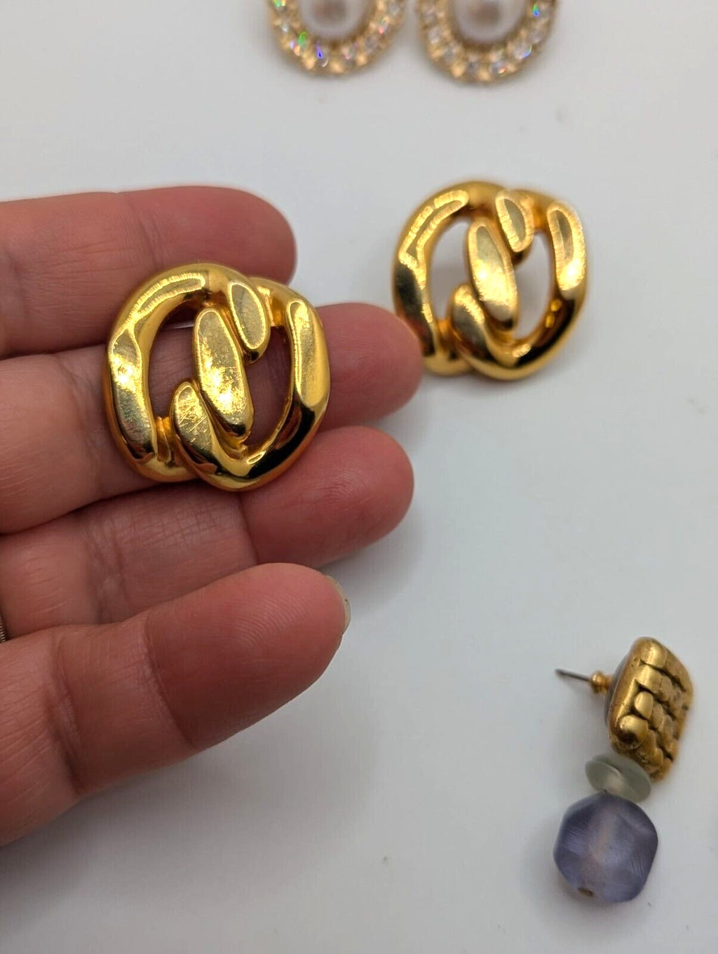 Vintage Earrings Stud Pierced Chunky Bold Statement Gold Tone Mix Lot of 7