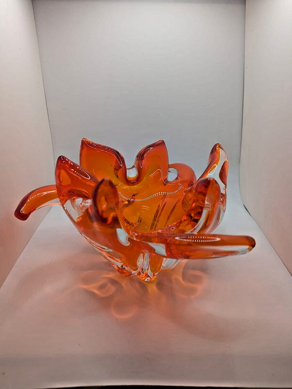 Vintage Murano Glas Sunburst Flame Schale mundgeblasen Kunst Orange Amberina