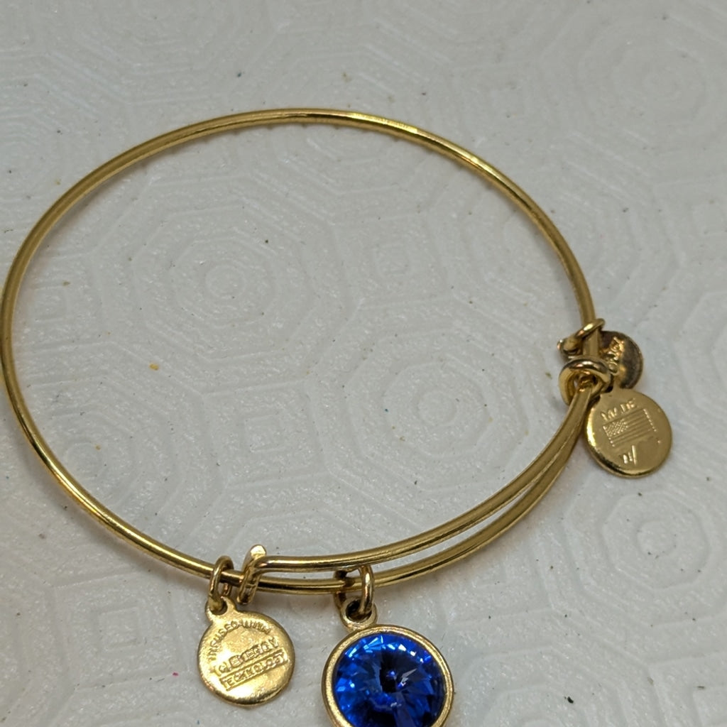 Alex and Ani Gold September Blue Zircon Birthstone Charm Bangle Bracelet 7.5"